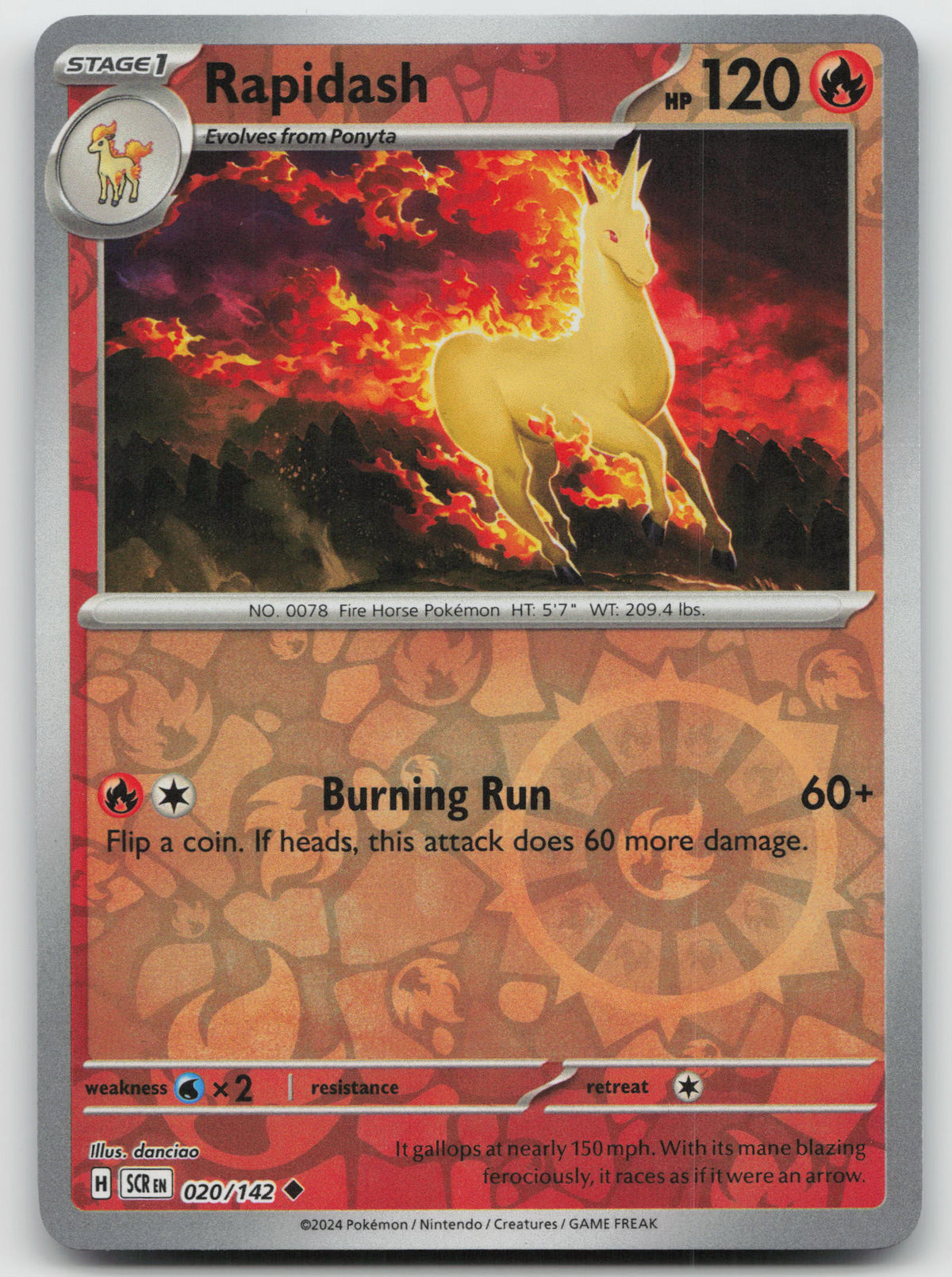 Rapidash Uncommon Reverse Holo SV07: Stellar Crown 020/142 NM
