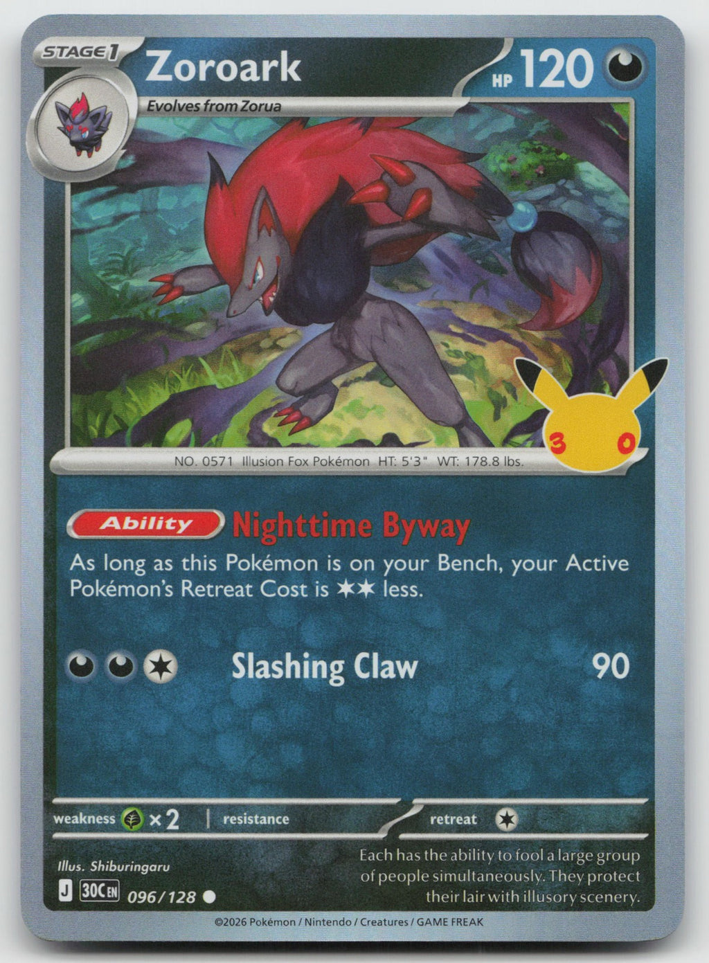 Zoroark Holo Common ME: 30th Celebration 096/128 NM