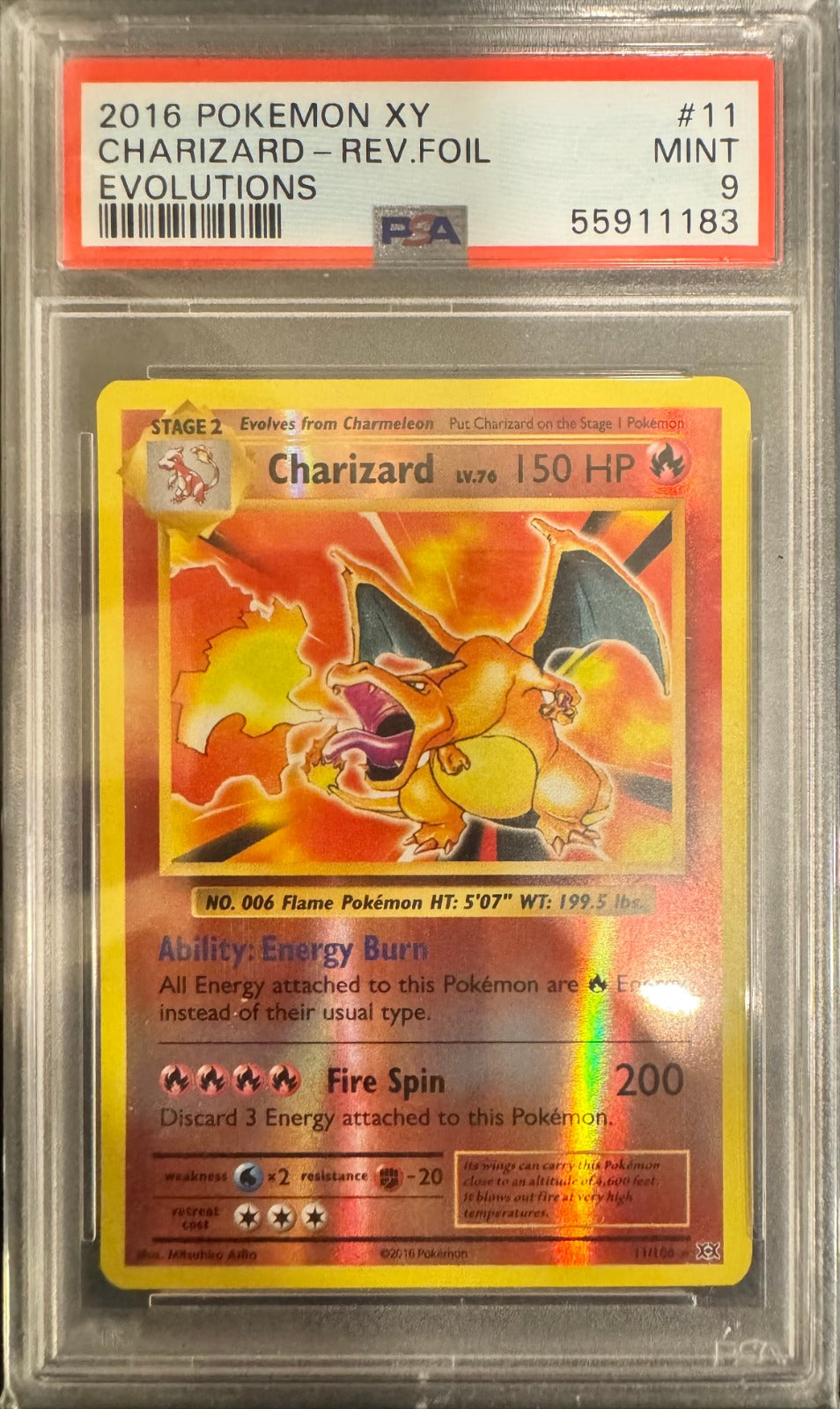 Charizard Reverse Holo Rare XY - Evolutions 9/108 PSA 9