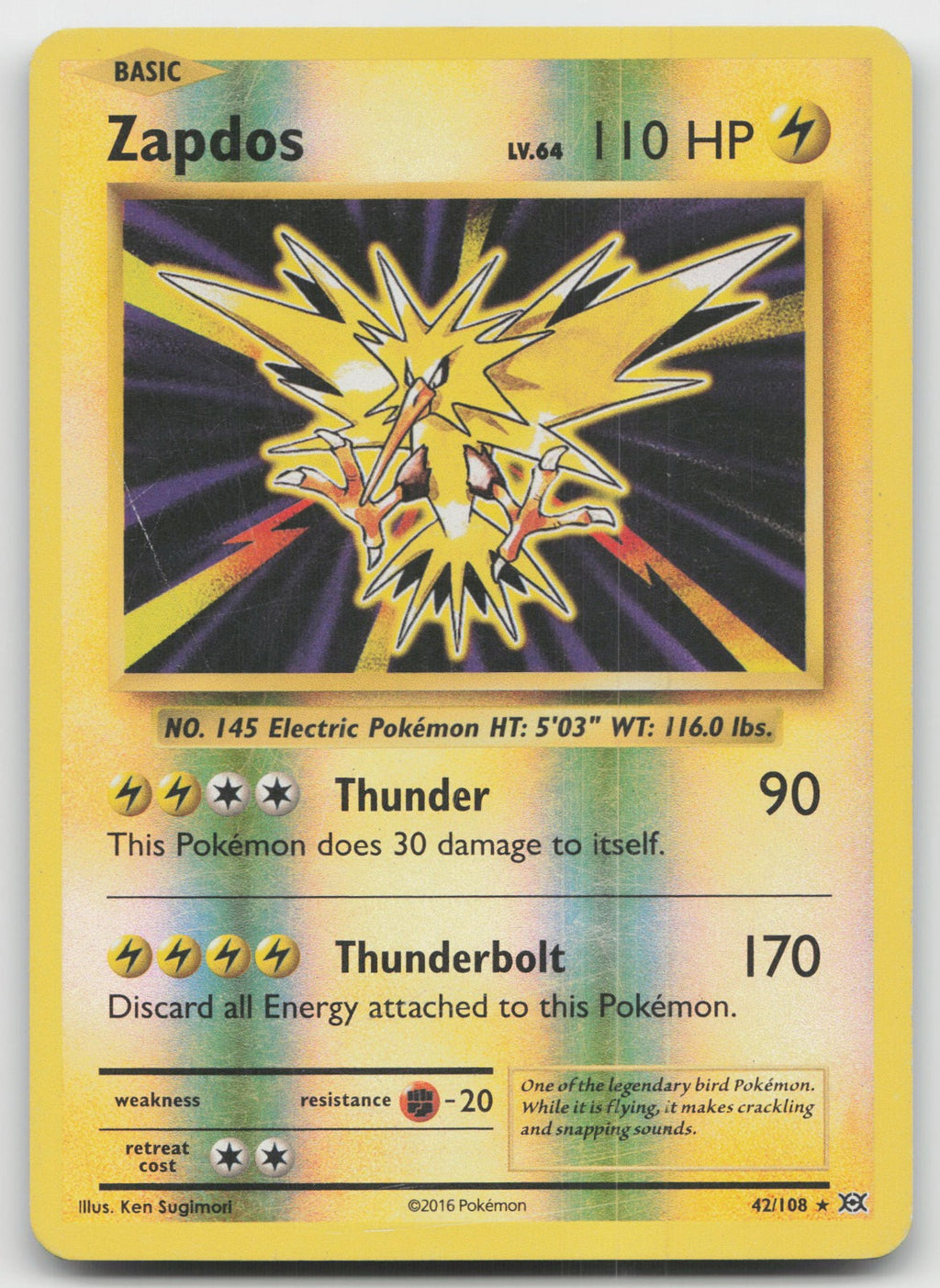 Zapdos Reverse Holo Rare XY - Evolutions 42/108 HP