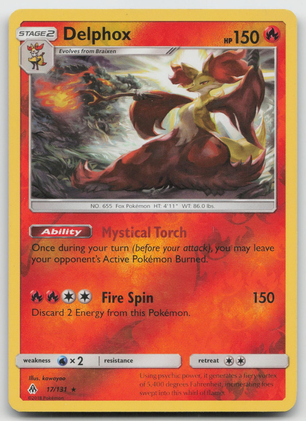 Delphox Reverse Holo Rare SM - Forbidden Light 17/131 MP