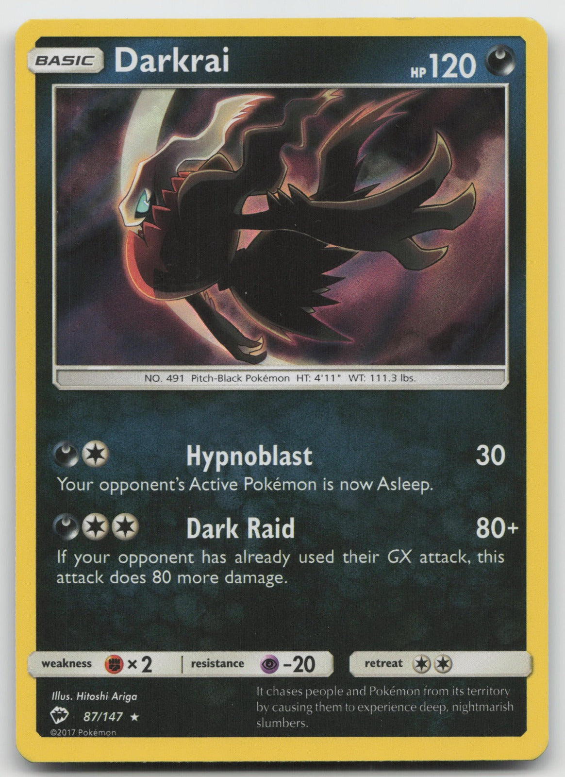 Darkrai Holo Rare SM - Burning Shadows 87/147 NM