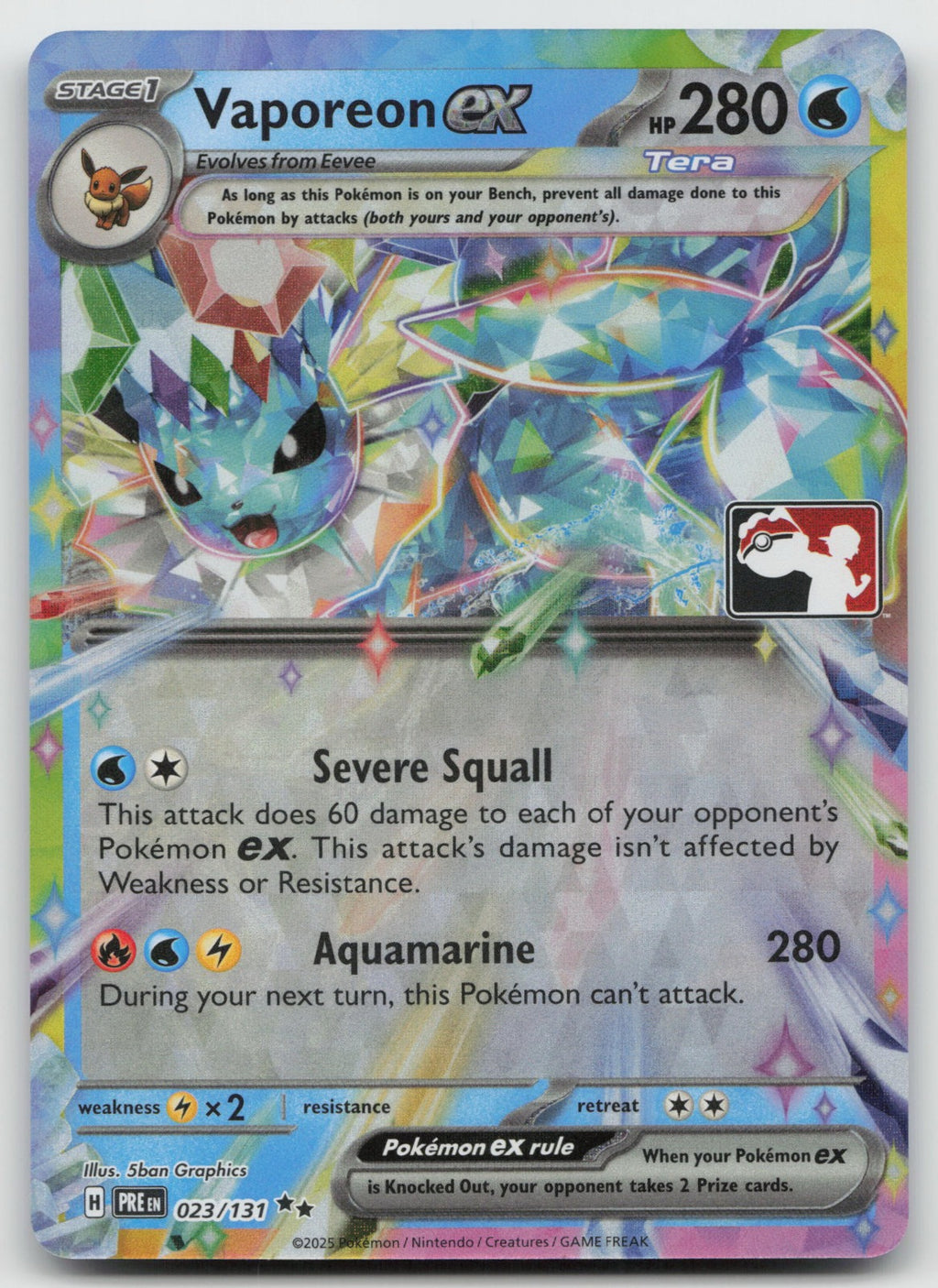 Vaporeon ex - Double Rare Holo Prize Pack Series Cards 023/131 NM