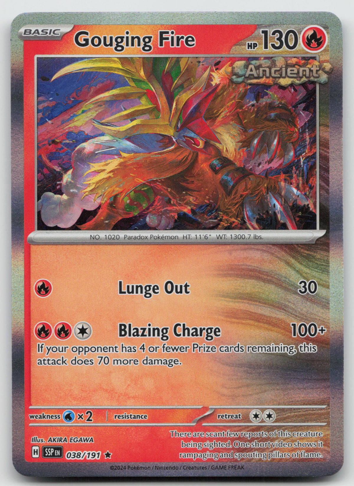 Gouging Fire Rare Holo SV08: Surging Sparks 038/191 NM