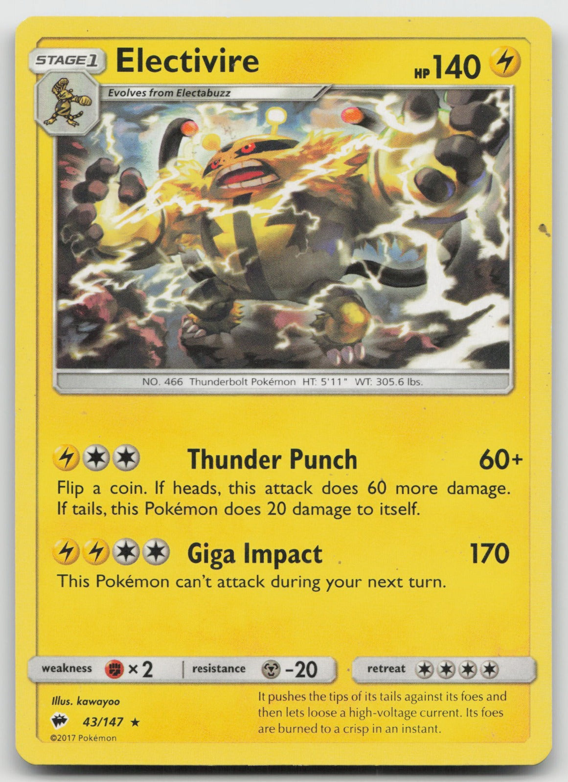 Electivire Rare SM - Burning Shadows 43/147 LP