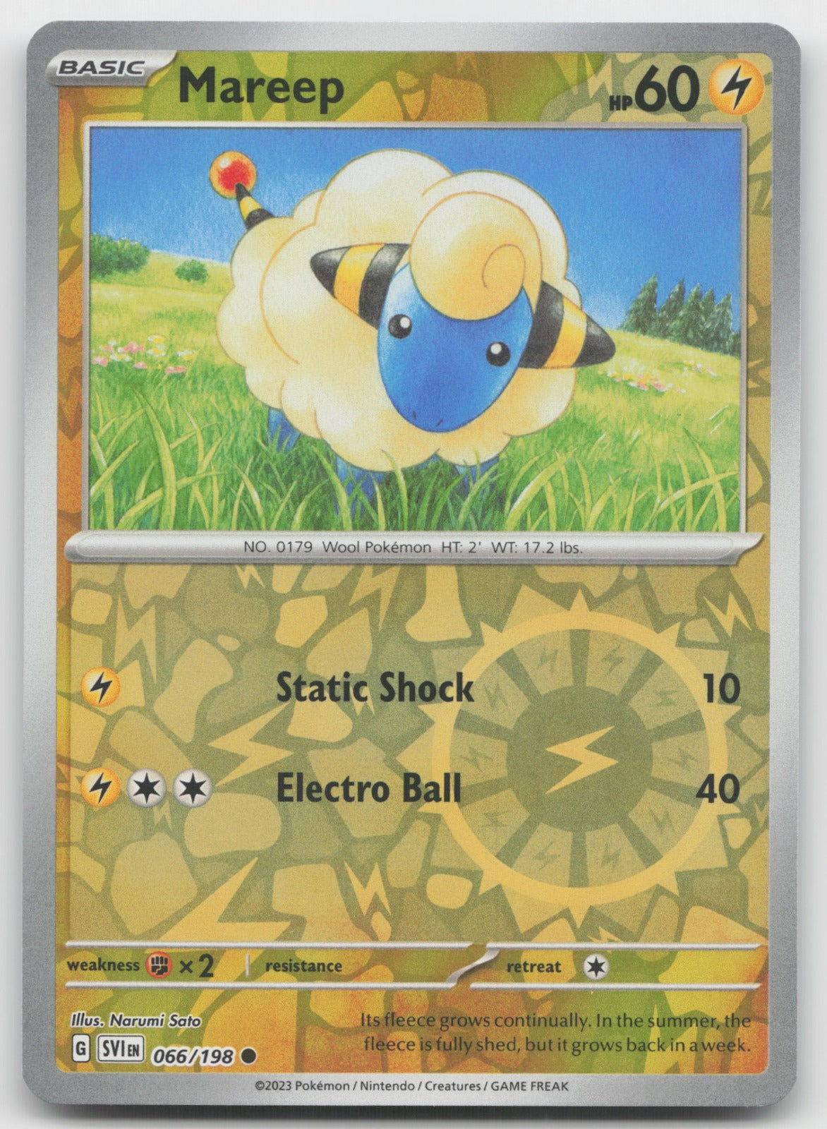 Mareep Reverse Holo Common SV01: Scarlet & Violet Base Set 066/198 NM