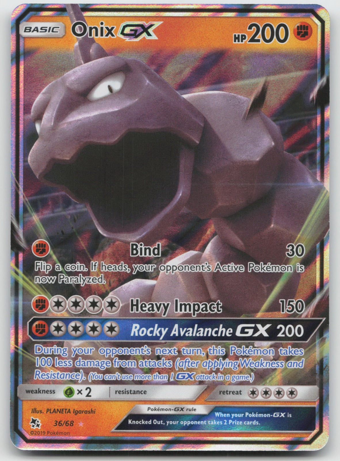 Onix GX Holo Ultra Rare Hidden Fates 36/68 NM
