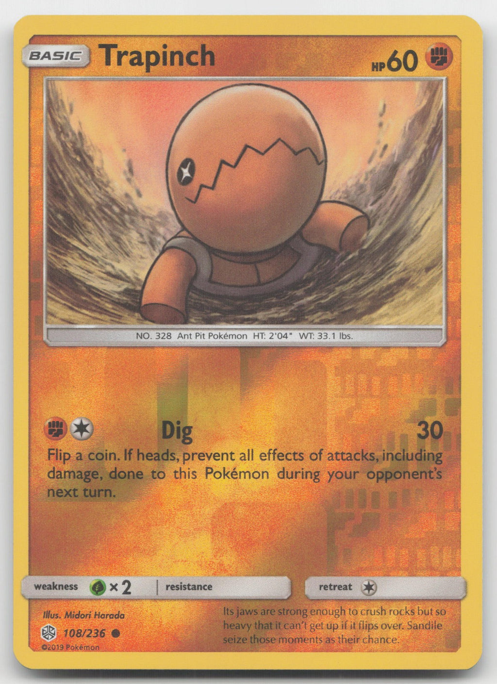 Trapinch Reverse Holo Common SM - Cosmic Eclipse 108/236 NM