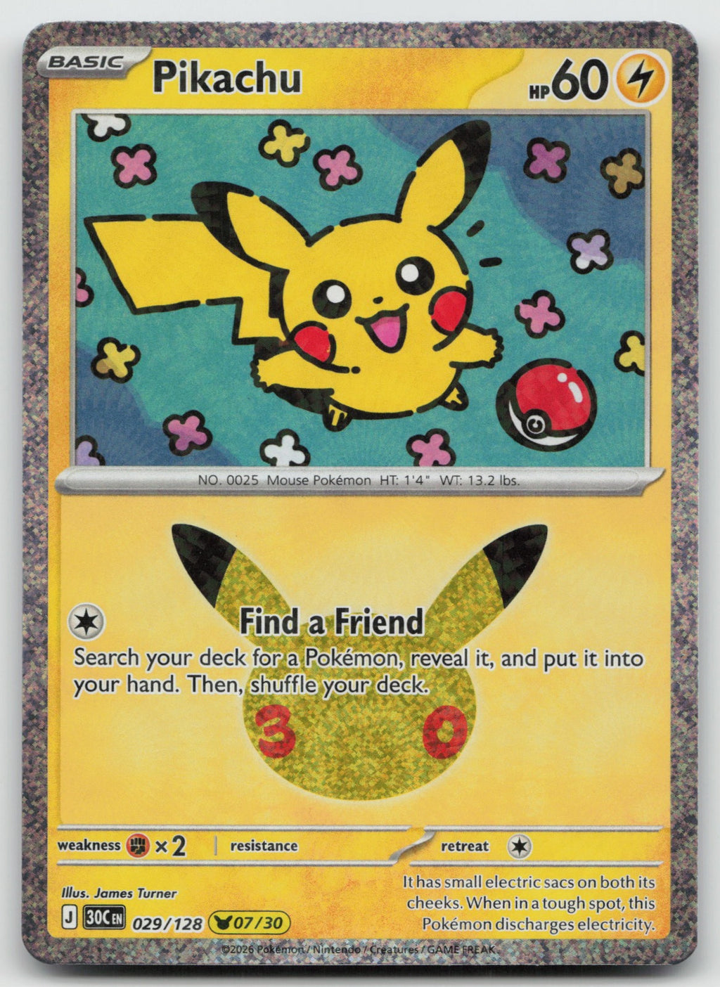 Pikachu Holo Pikachu Rare ME: 30th Celebration 029/128 NM