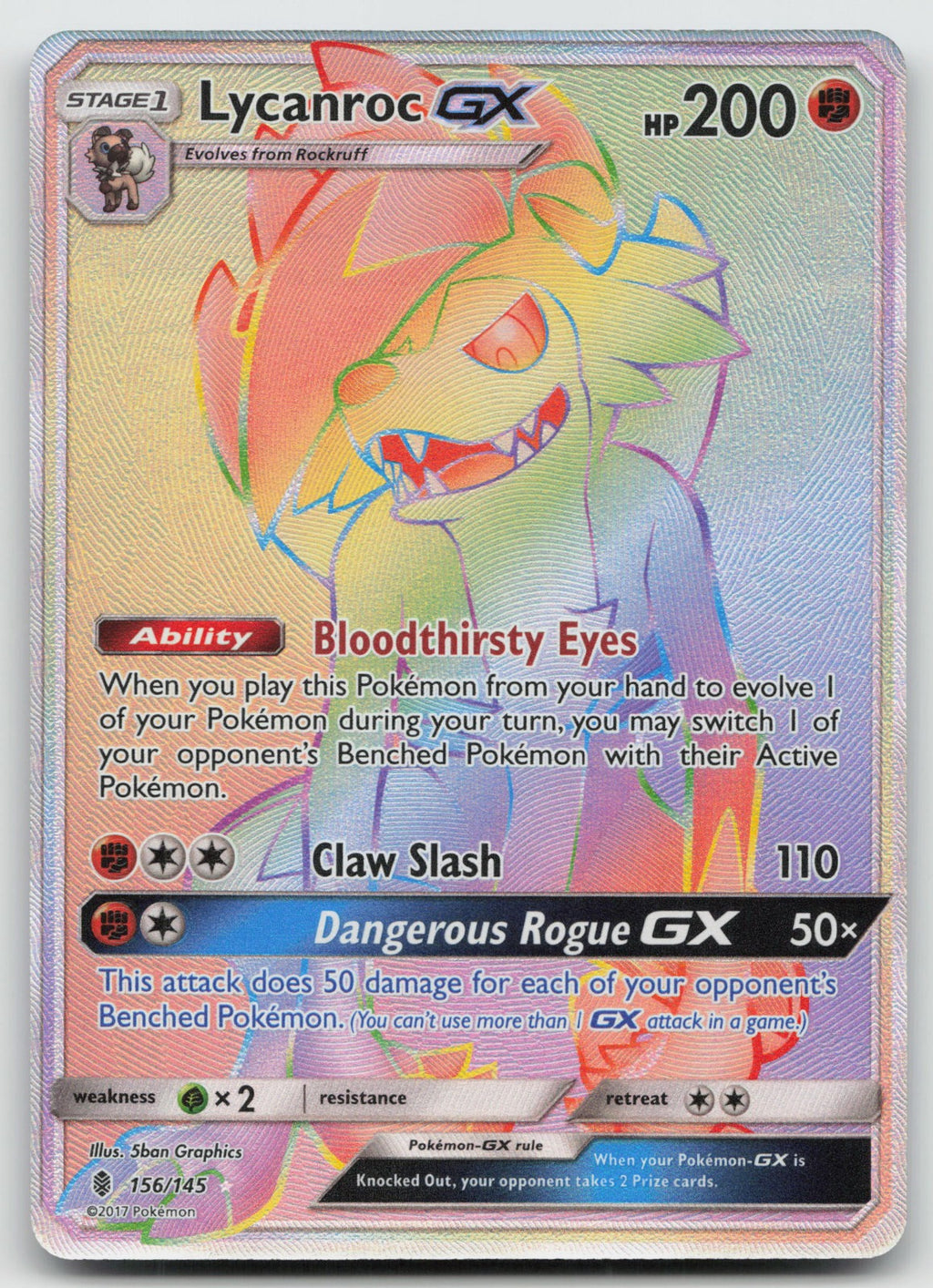 Lycanroc GX Secret Secret Rare SM - Guardians Rising 156/145 NM