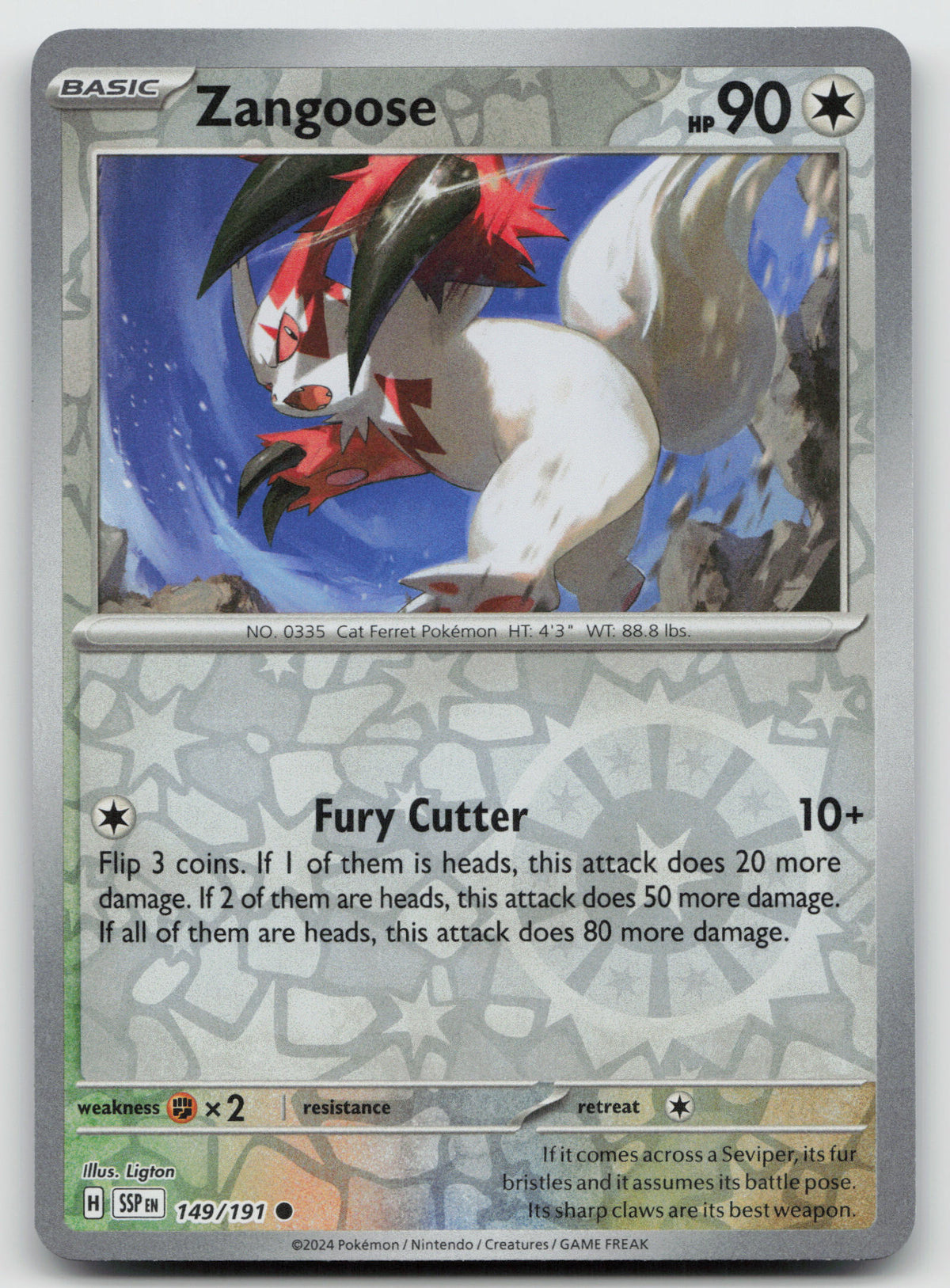 Zangoose Common Reverse Holo SV08: Surging Sparks 149/191 NM