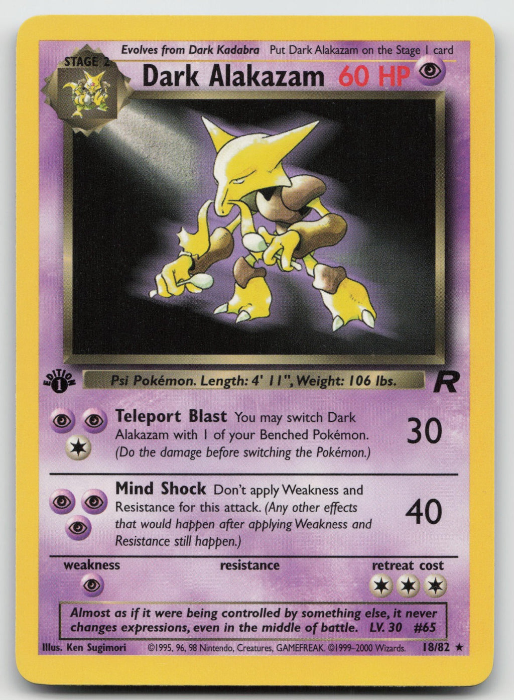 Dark Alakazam Rare 1st Edition Team Rocket 18/82 NM/VLP