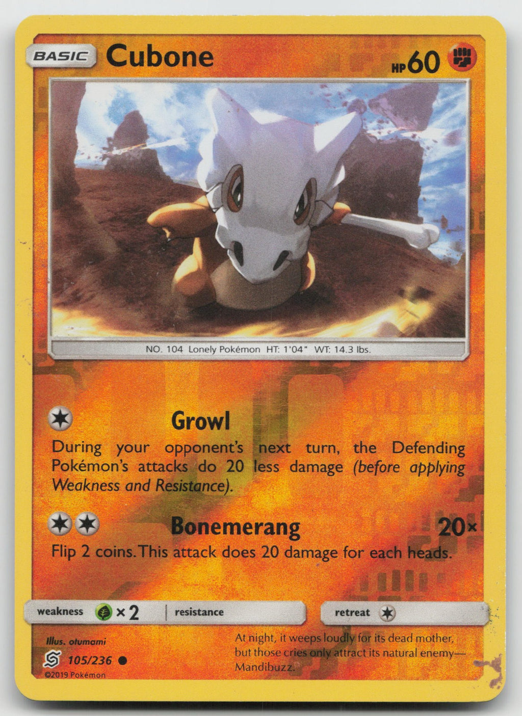 Cubone Reverse Holo Common SM - Unified Minds 105/236 VLP