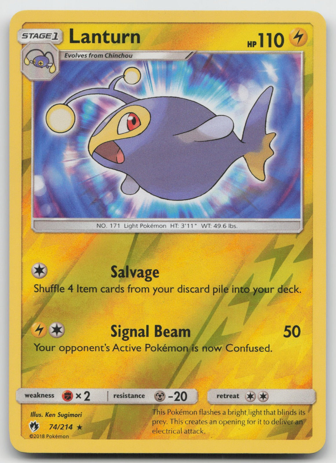 Lanturn Reverse Holo Rare SM - Lost Thunder 74/214 NM