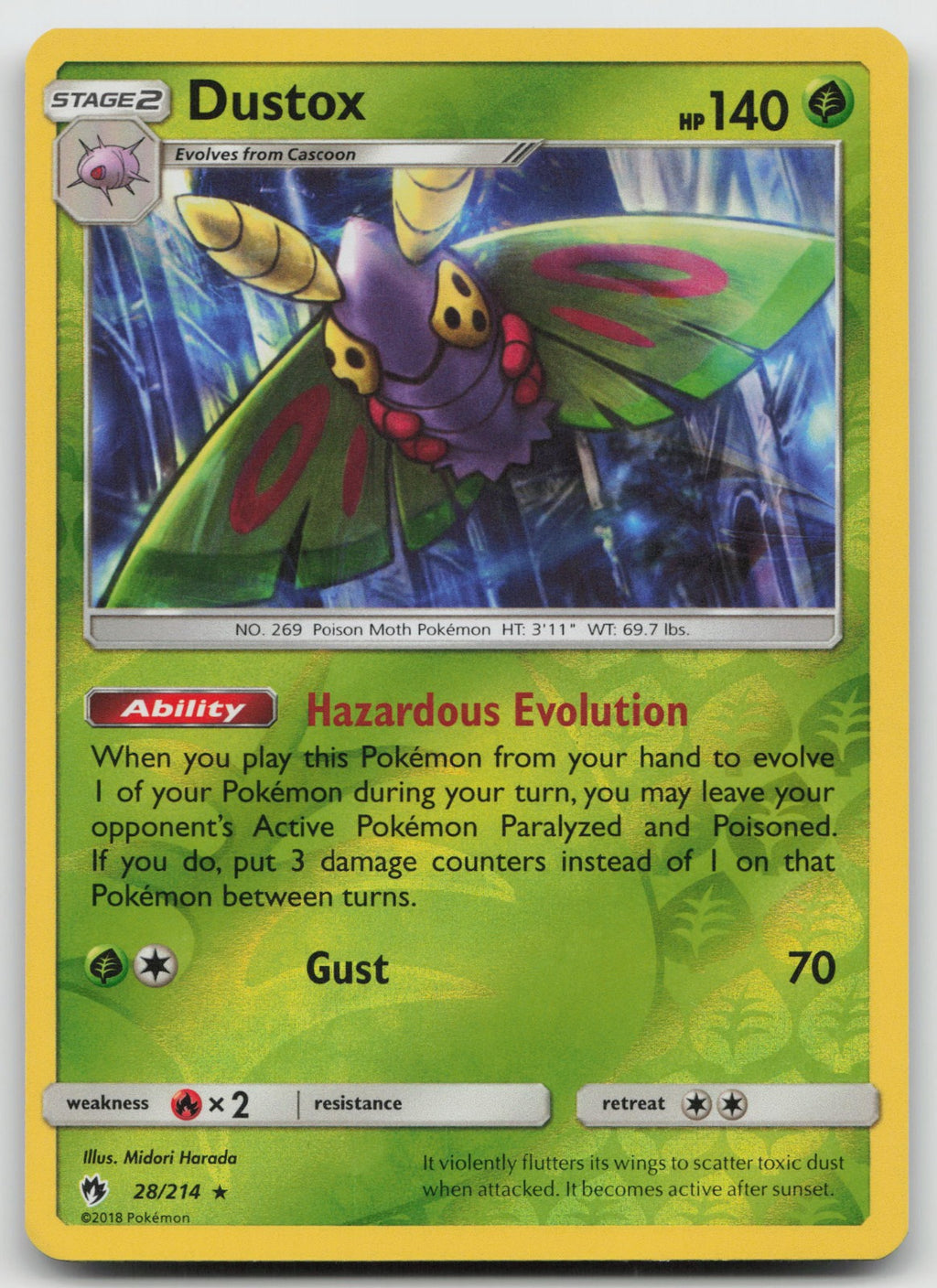 Dustox Reverse Holo Rare SM - Lost Thunder 28/214 NM