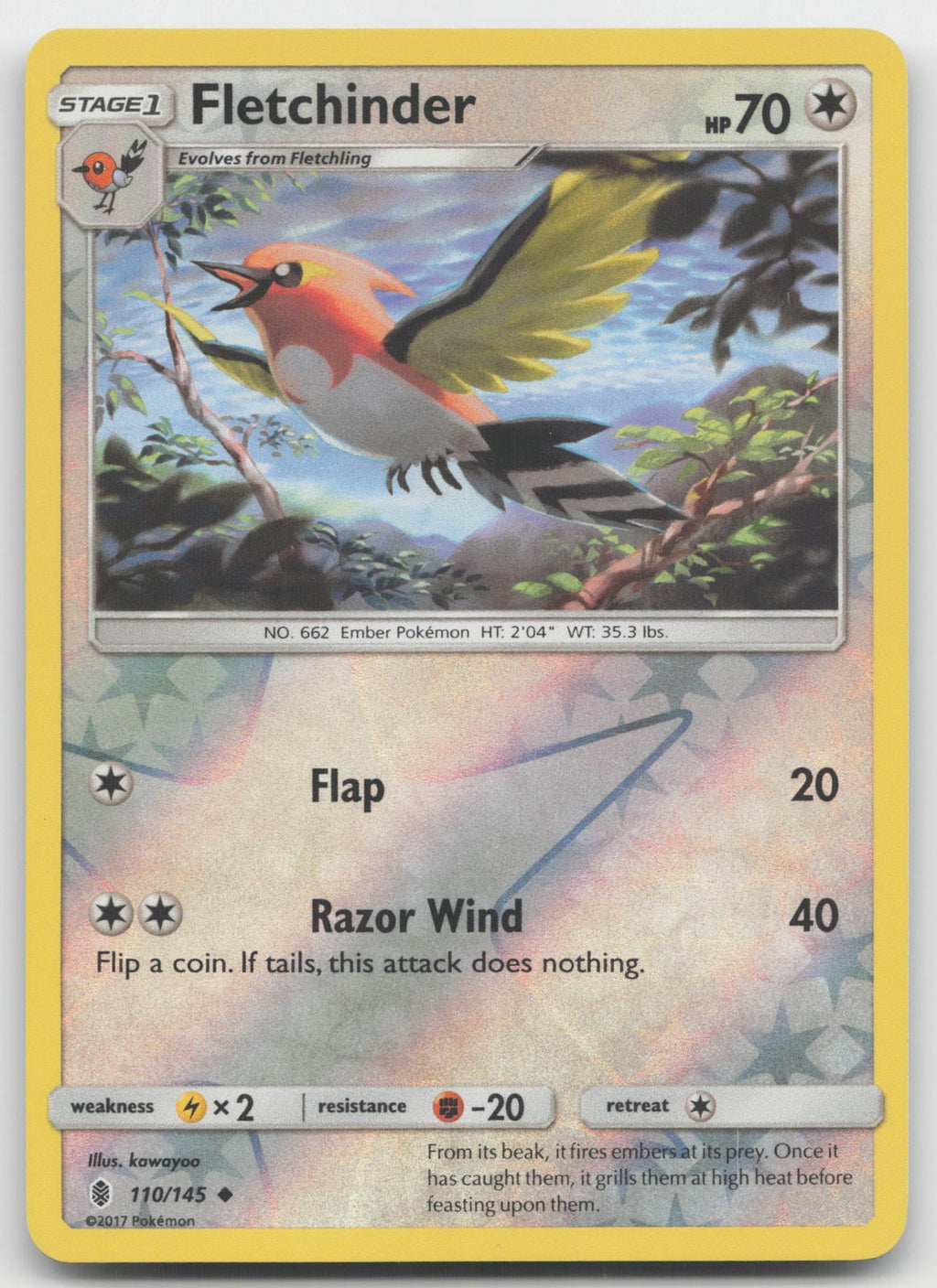 Fletchinder Reverse Holo Uncommon SM - Guardians Rising 110/145 NM