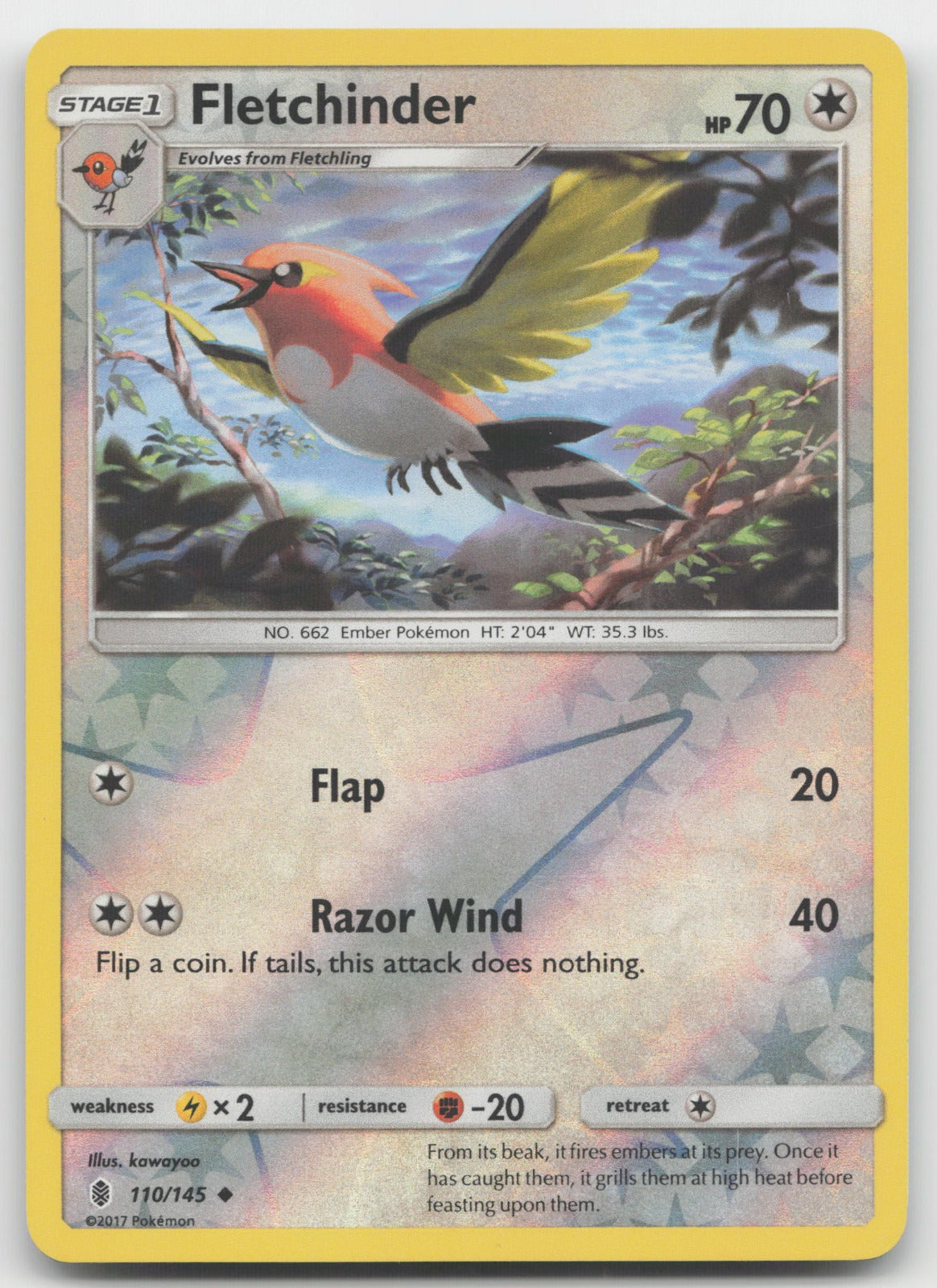 Fletchinder Reverse Holo Uncommon SM - Guardians Rising 110/145 NM