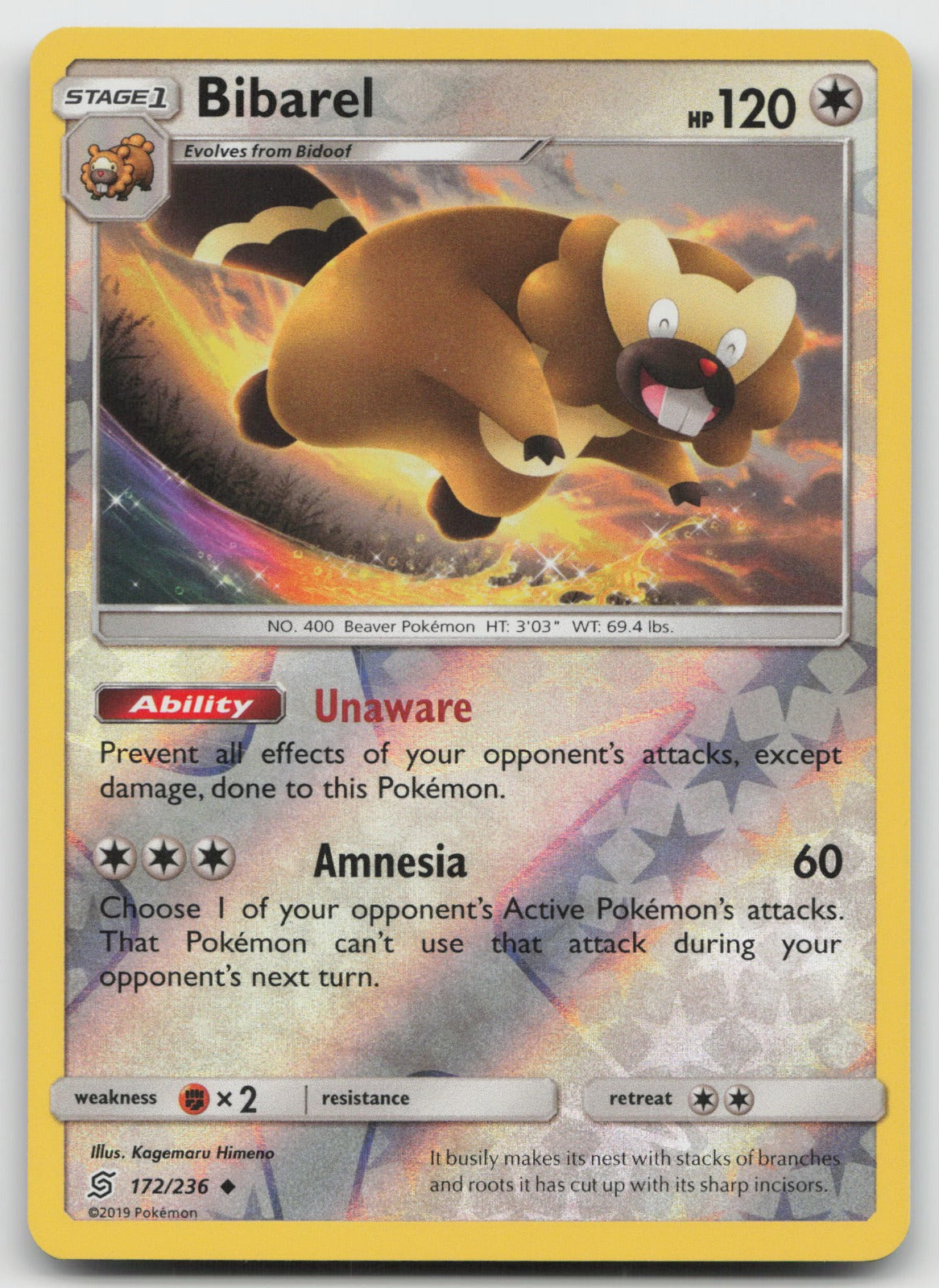 Bibarel Reverse Holo Uncommon SM - Unified Minds 172/236 NM