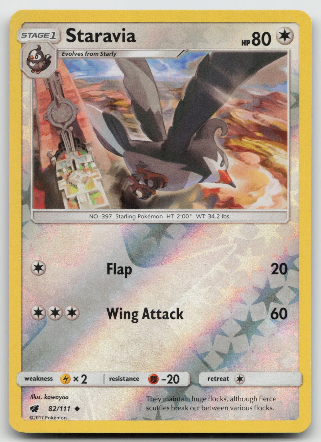 Staravia Reverse Holo Uncommon SM - Crimson Invasion 82/111 LP