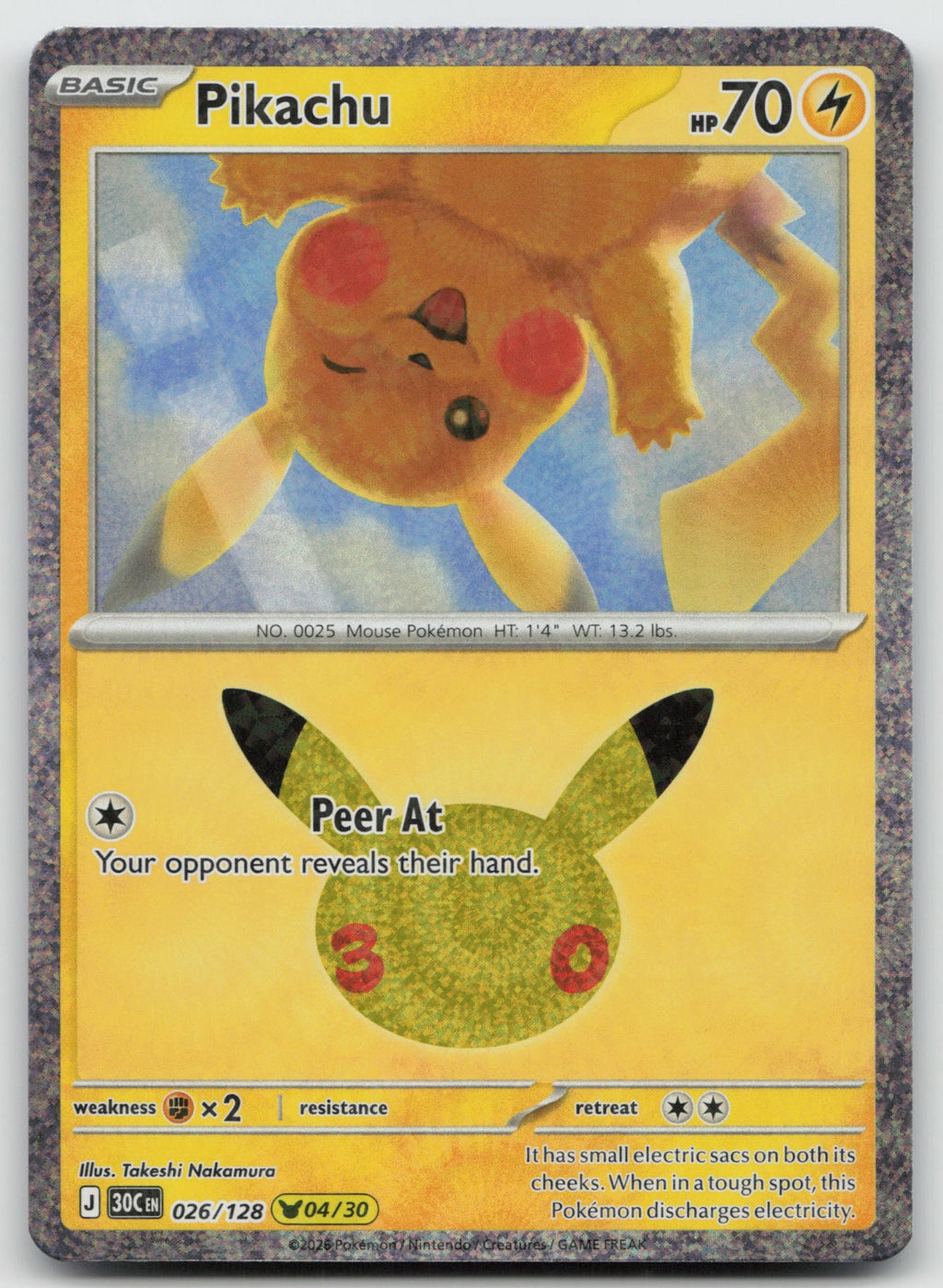 Pikachu Holo Pikachu Rare ME: 30th Celebration 026/128 NM