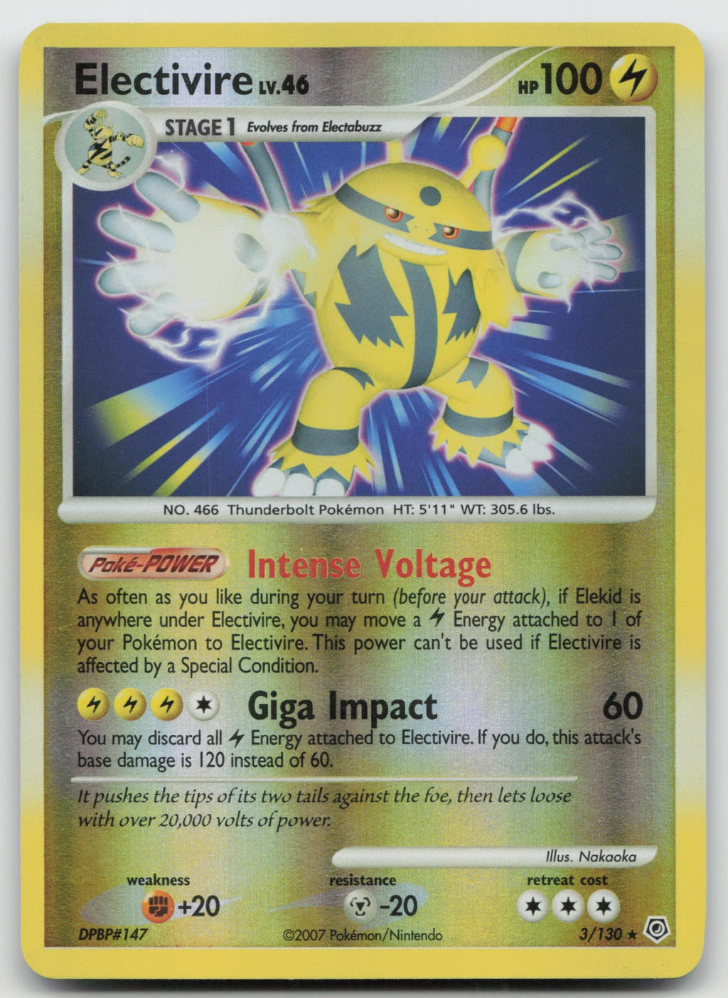 Electivire Holo Rare Reverse Holo Diamond and Pearl 3/130 LP