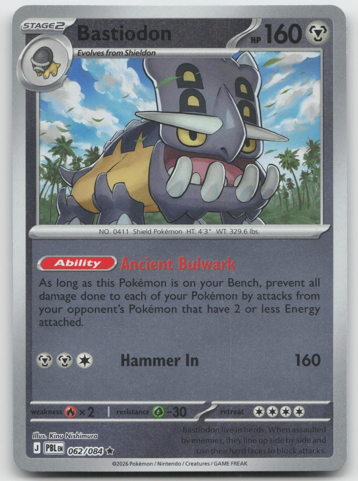Bastiodon Reverse Holo Rare ME05: Pitch Black 062/084 NM