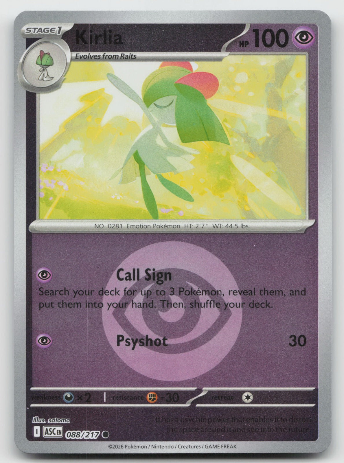 Kirlia (Energy Symbol Pattern) Reverse Holo ME: Ascended Heroes 088/217 NM