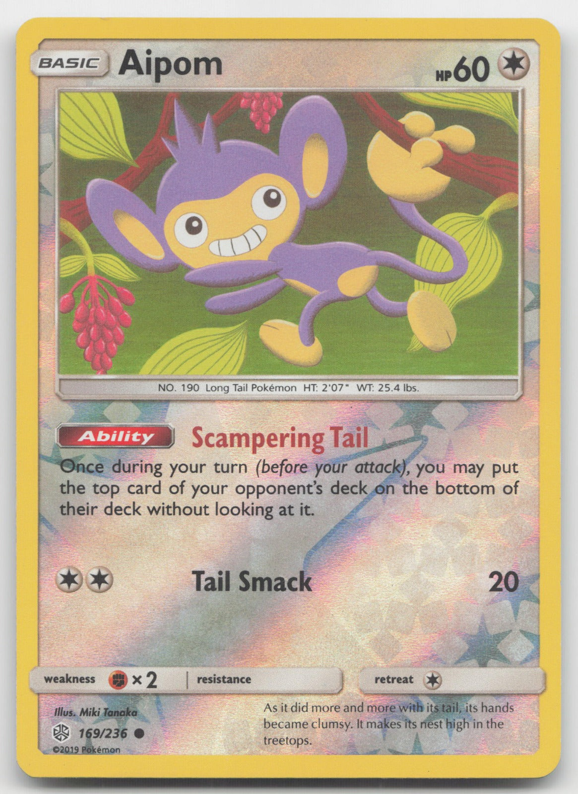 Aipom Reverse Holo Common SM - Cosmic Eclipse 169/236 NM