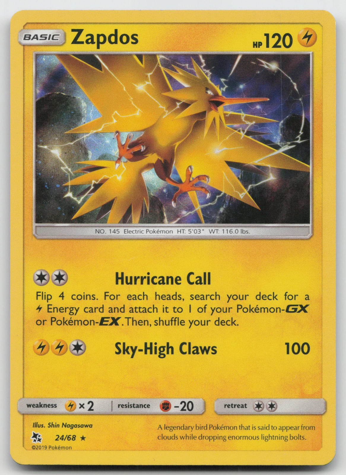 Zapdos Holo Rare Hidden Fates 24/68 NM