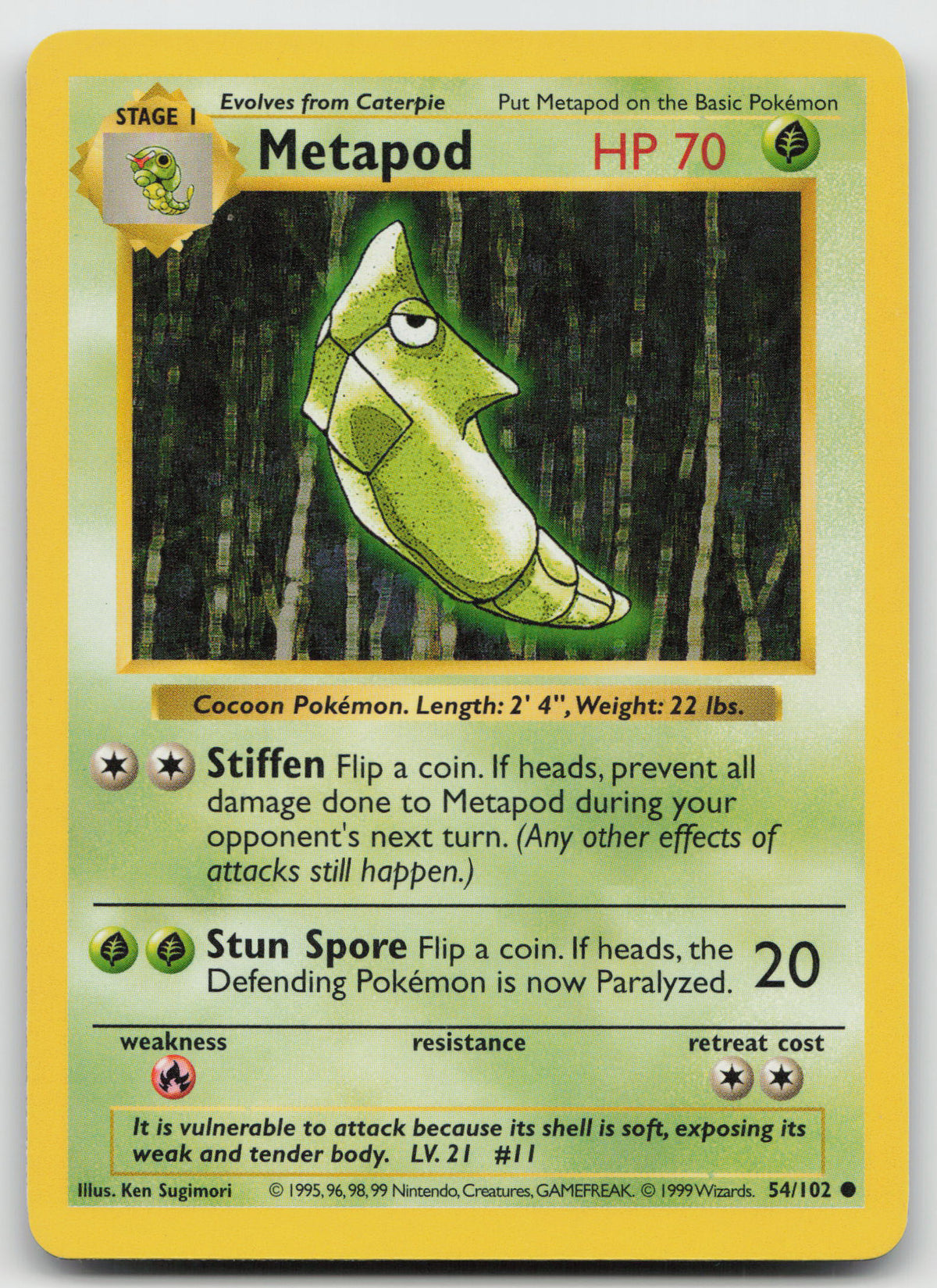 Metapod Common Normal Base Set (Shadowless) 54/102 LP