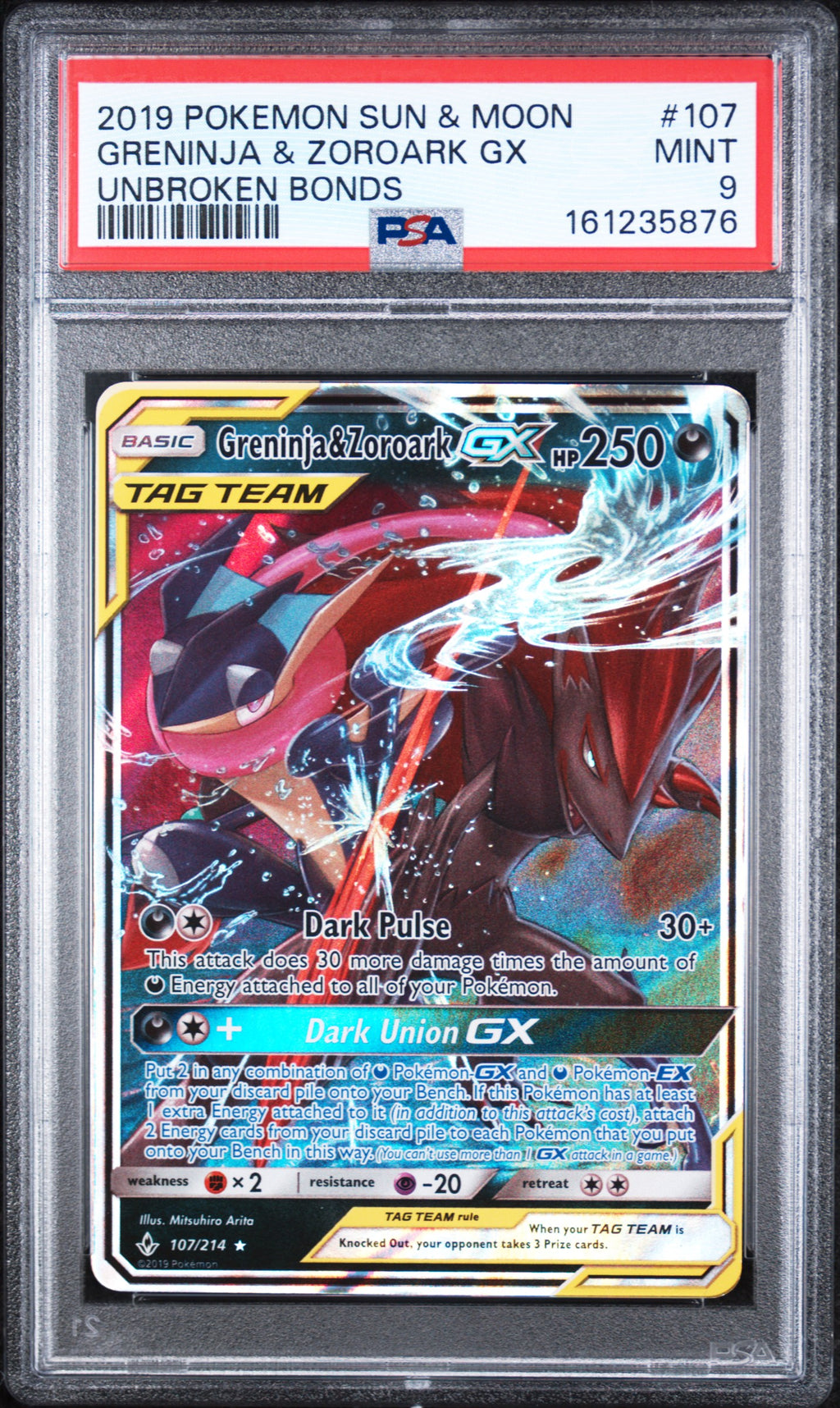 Greninja & Zoroark Gx Pokemon Sun & Moon Unbroken Bonds 107/214 PSA 9