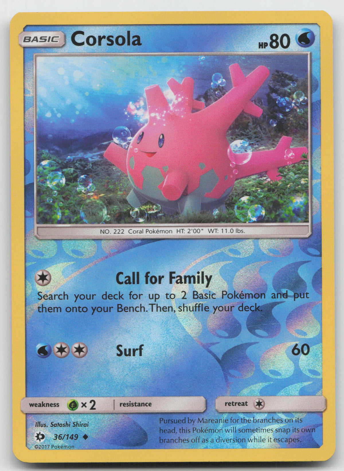 Corsola Uncommon Reverse Holofoil SM Base Set 36/149 NM
