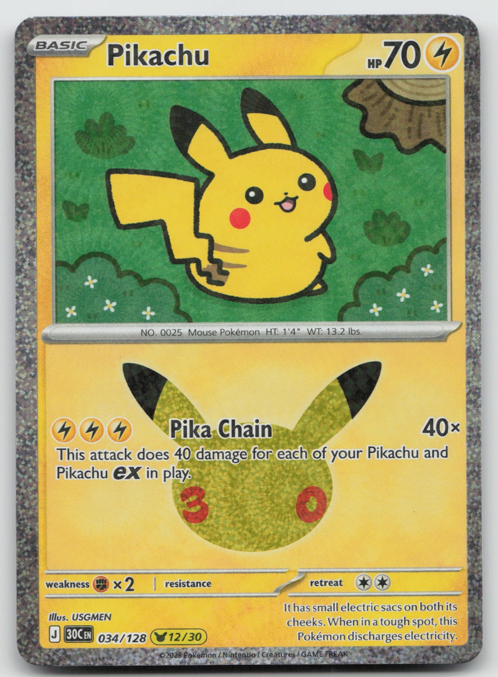 Pikachu Holo Pikachu Rare ME: 30th Celebration 034/128 NM
