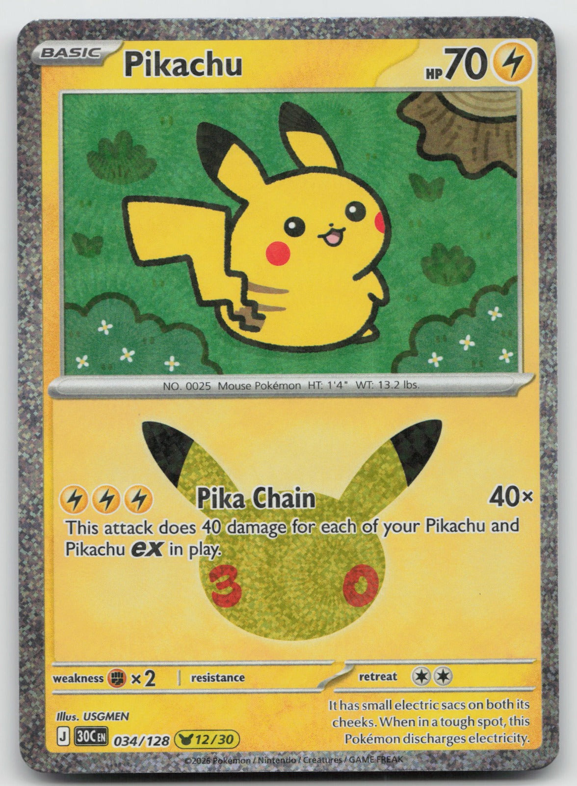 Pikachu Holo Pikachu Rare ME: 30th Celebration 034/128 NM