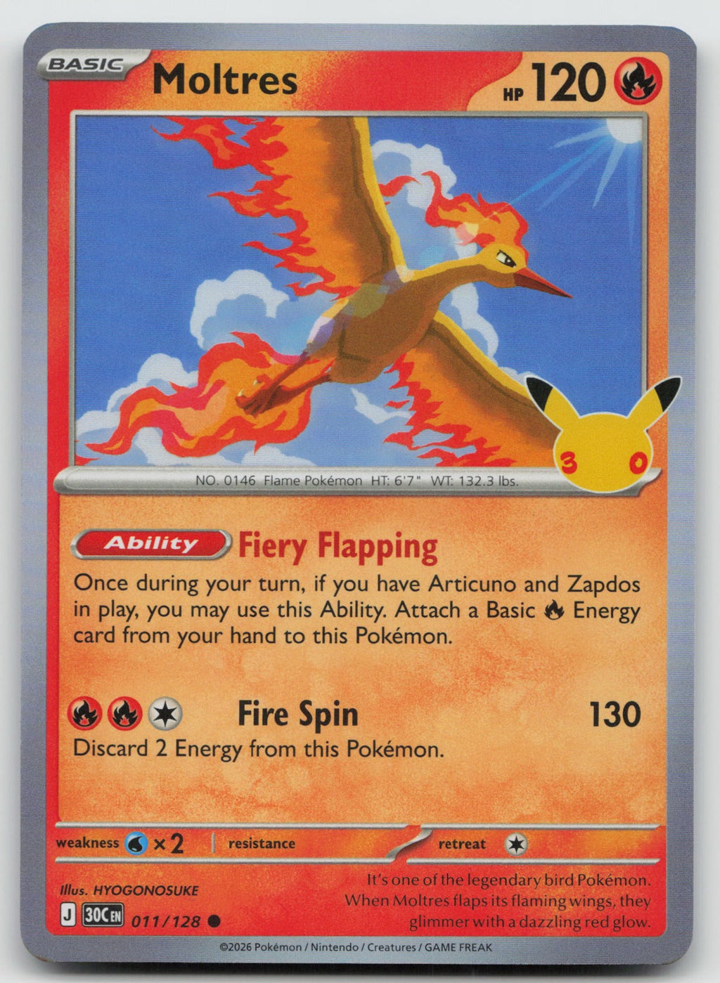 Moltres Holo Common ME: 30th Celebration 011/128 NM