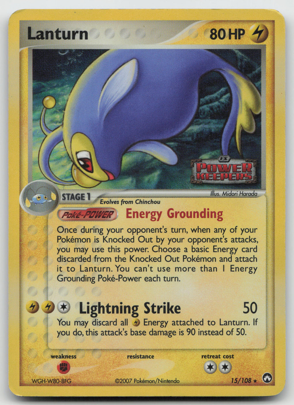 Lanturn Rare Reverse Holo Power Keepers 15/108 HP