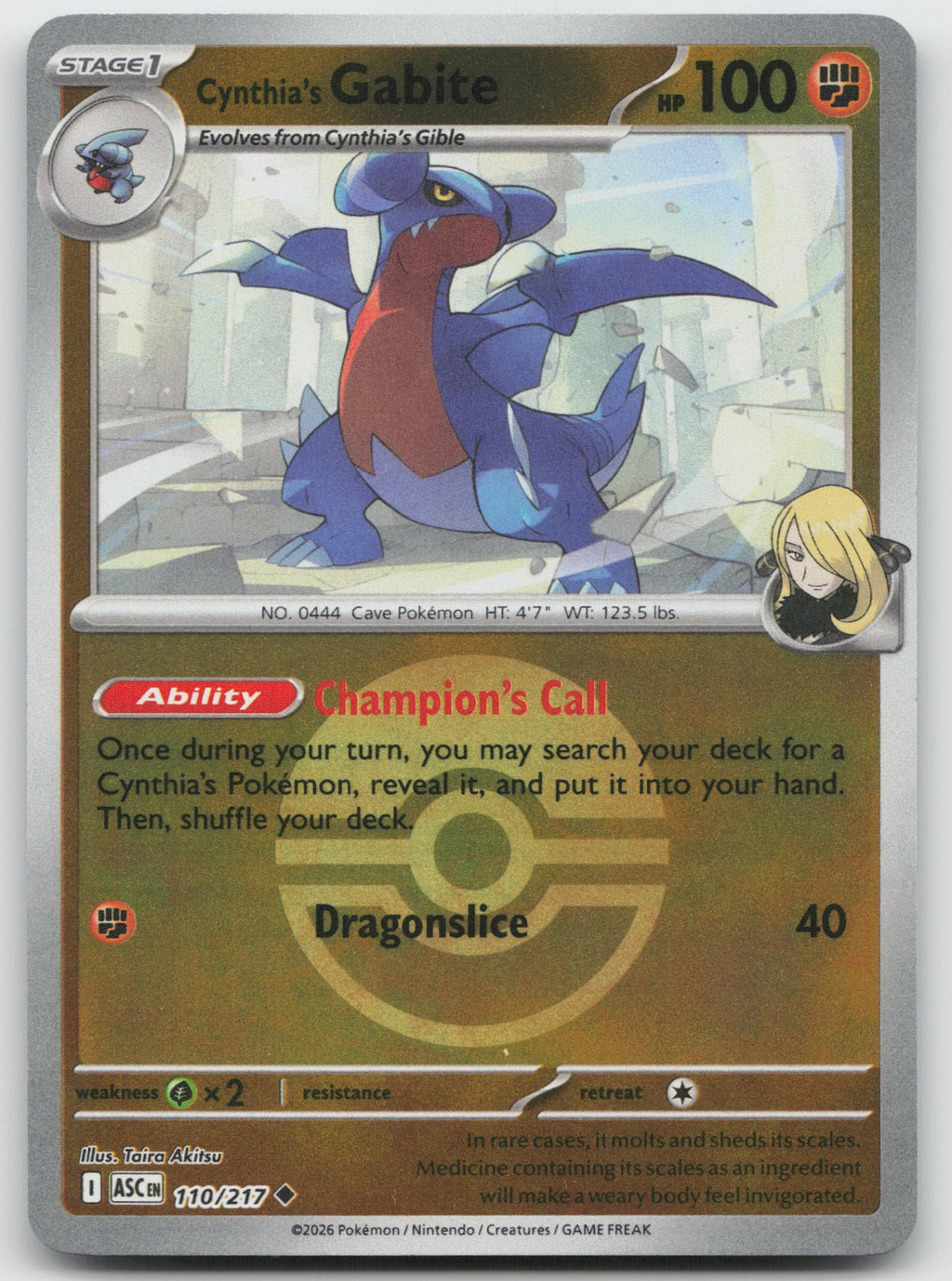 Cynthia's Gabite (Poke Ball) Reverse Holo ME: Ascended Heroes 110/217 NM
