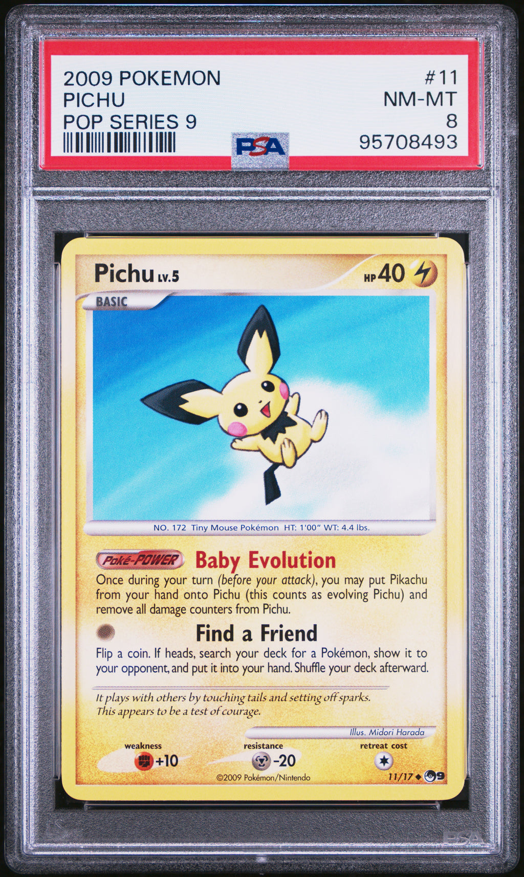 Pichu Pokemon Pop Series 9 11/17 PSA 8 *Crack on Slab*