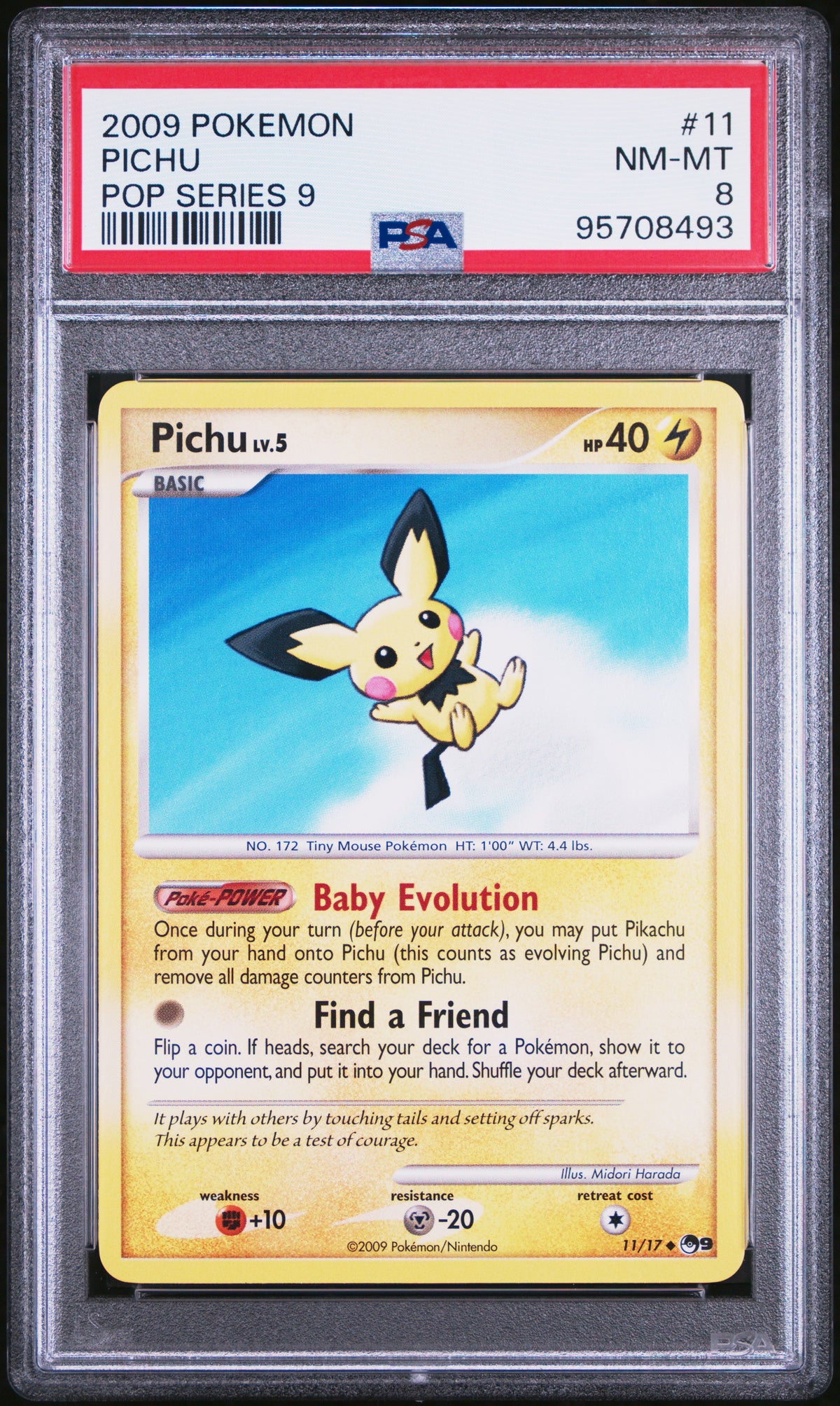 Pichu Pokemon Pop Series 9 11/17 PSA 8 *Crack on Slab*