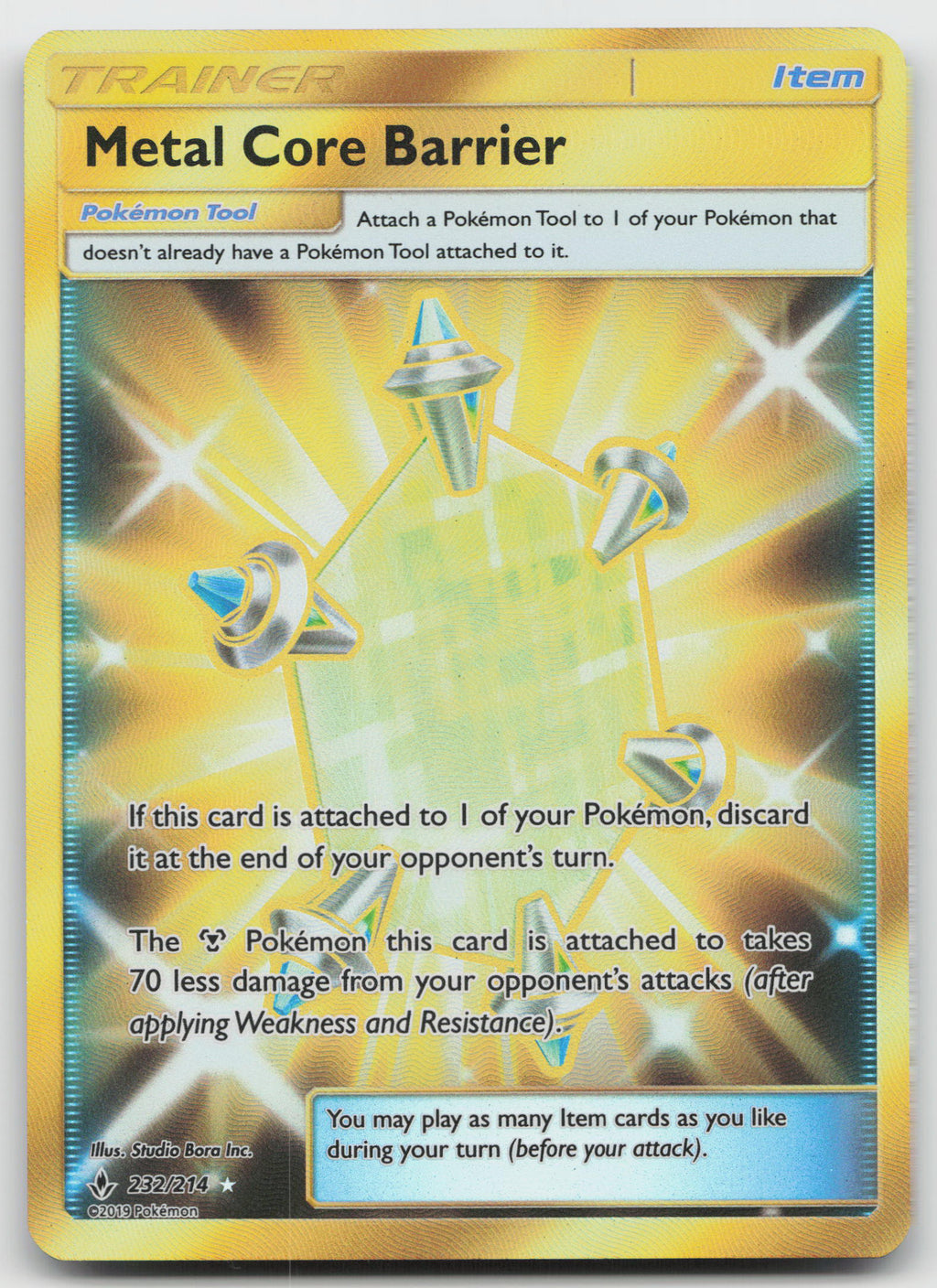 Metal Core Barrier (Gold) Secret Rare Holofoil SM - Unbroken Bonds 232/214 NM