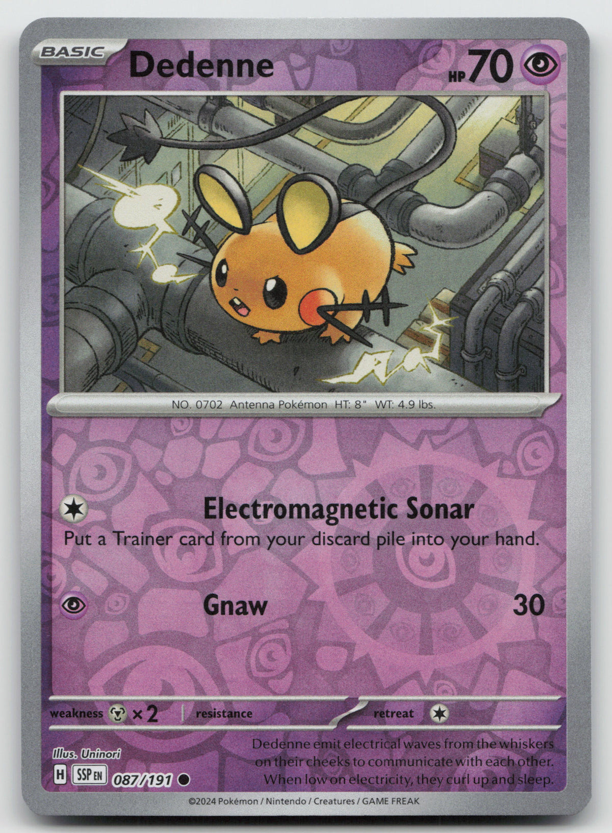 Dedenne Common Reverse Holo SV08: Surging Sparks 087/191 NM