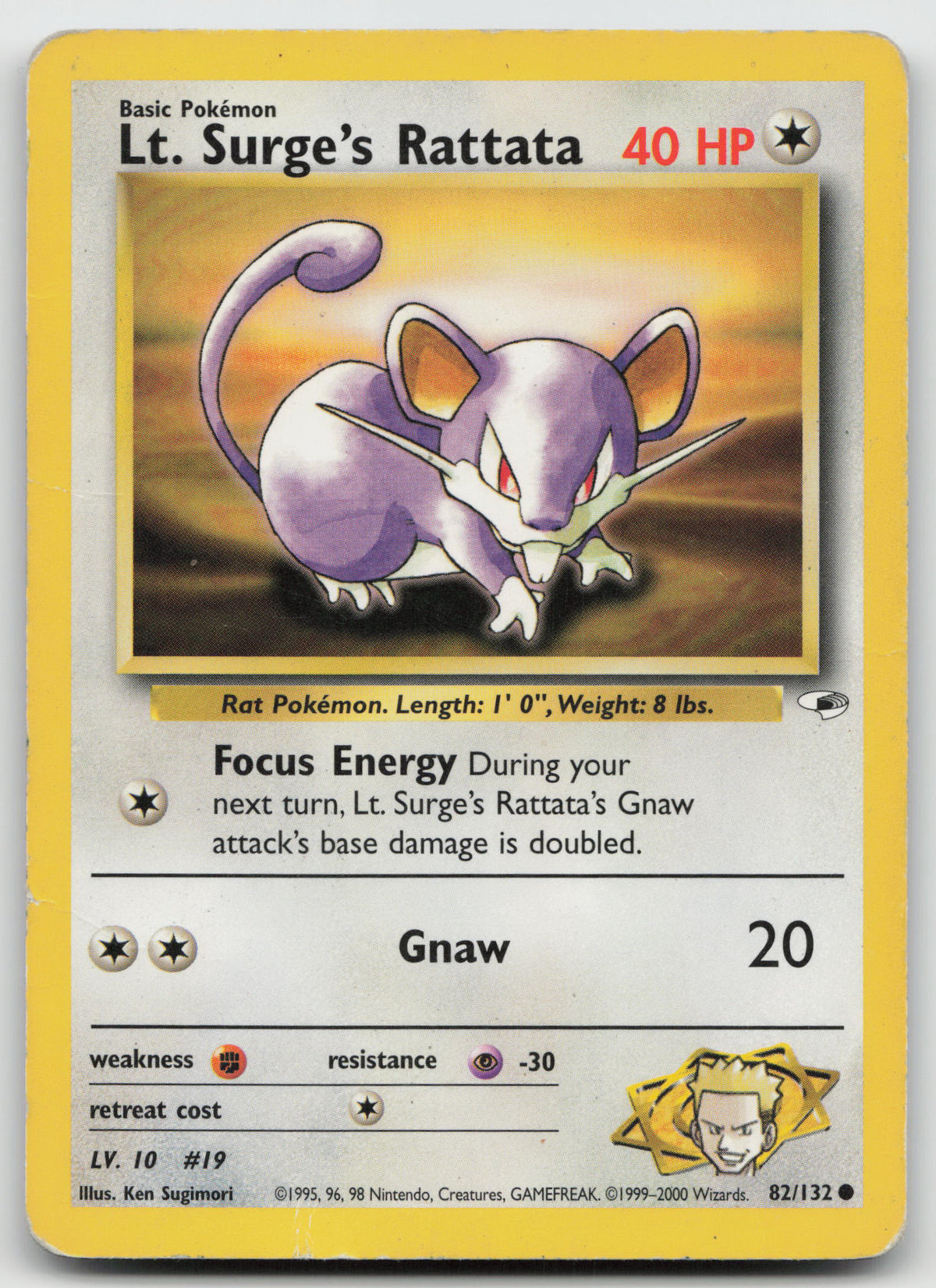 Lt. Surge's Rattata Common Unlimited Gym Heroes 82/132 DMG