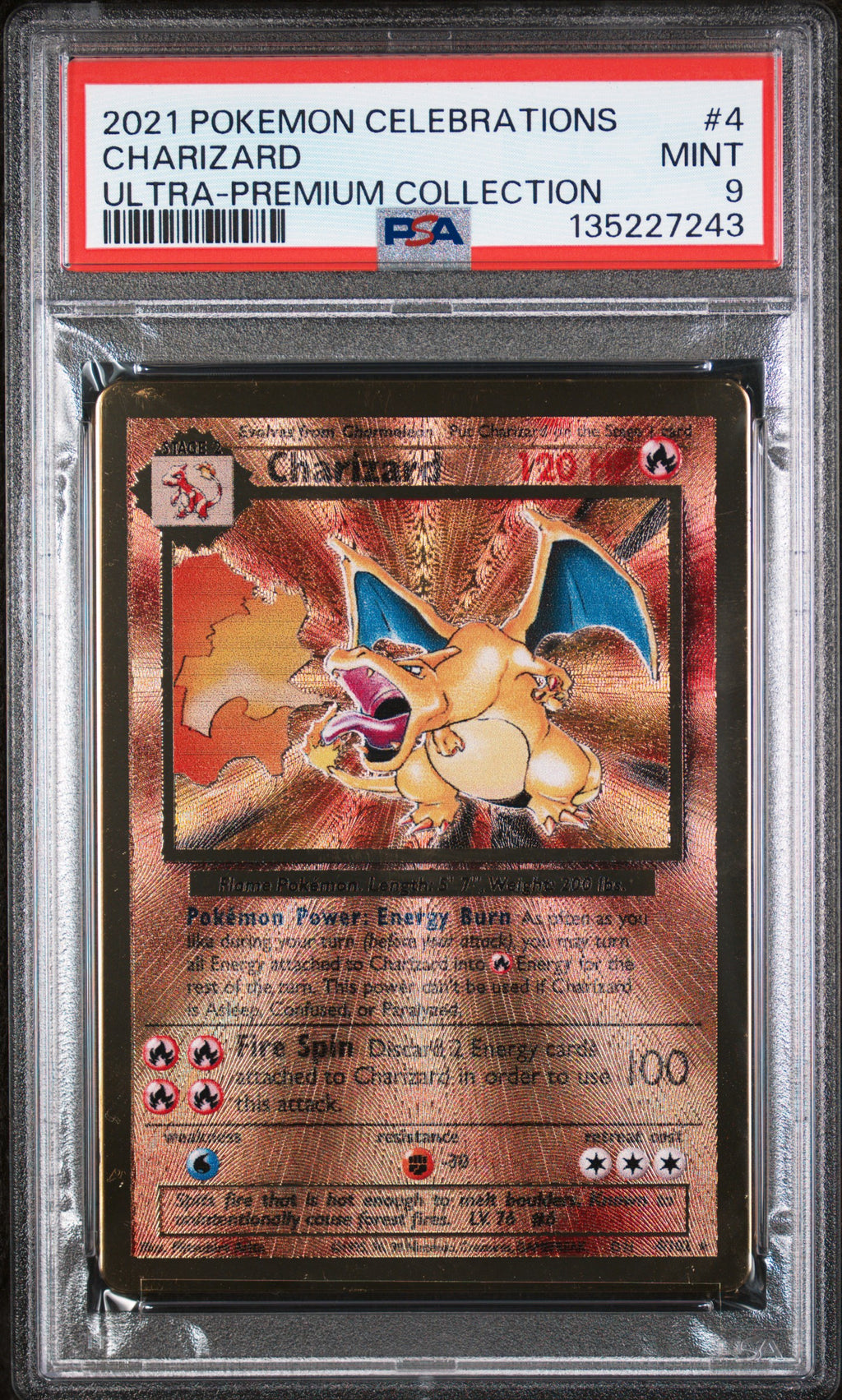 Charizard Pokemon Celebrations Ultra-Premium Collection Gold Metal 4/102 PSA 9