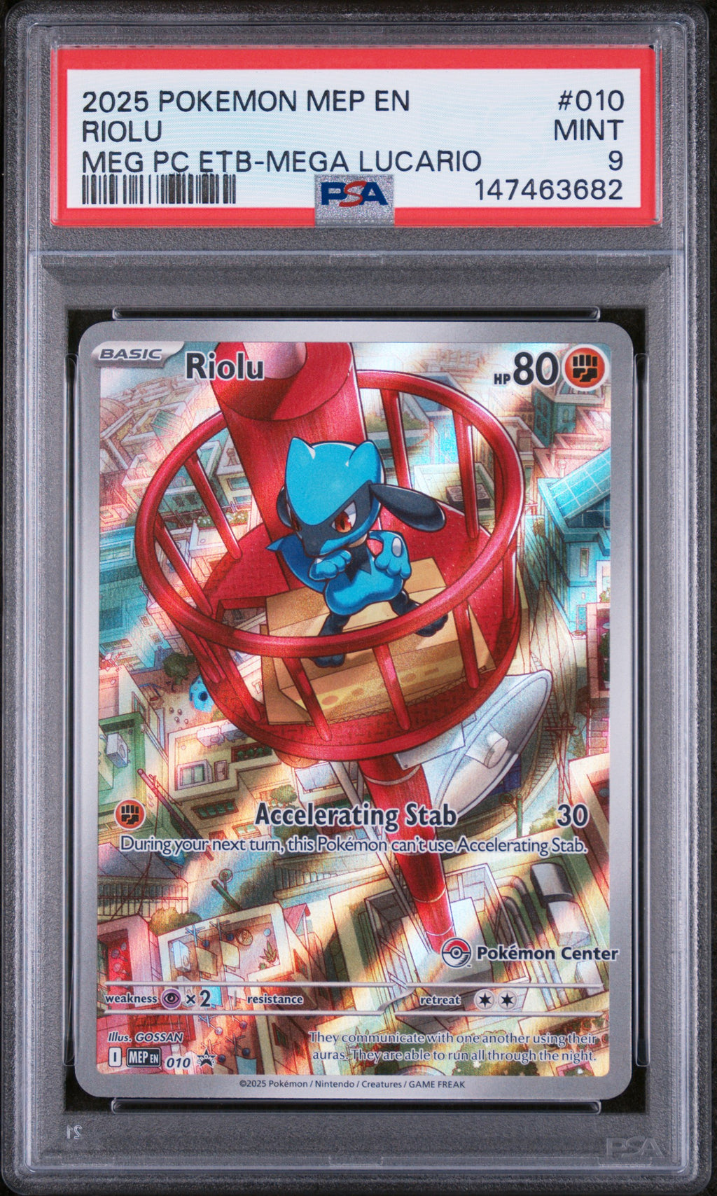 Riolu MEG PC ETB Mega Lucario Pokemon Black Star Promo MEP010 PSA 9
