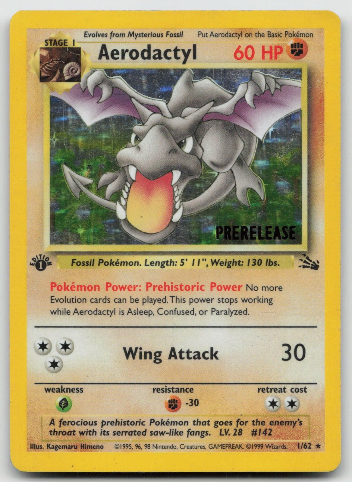 Aerodactyl (Prerelease) Holo Rare Fossil Pokemon WOTC 1/62 HP
