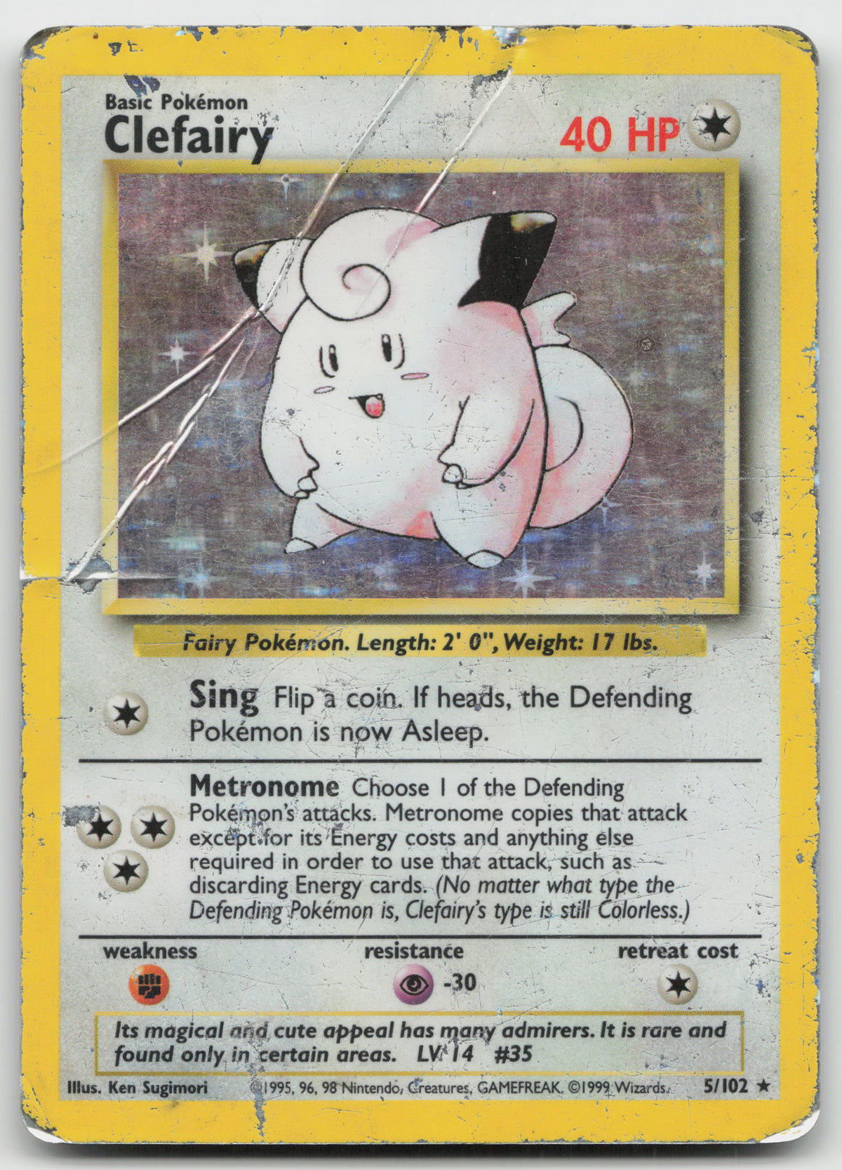 Clefairy Holo Rare Holo Base Set 5/102 VERY DAMAGED
