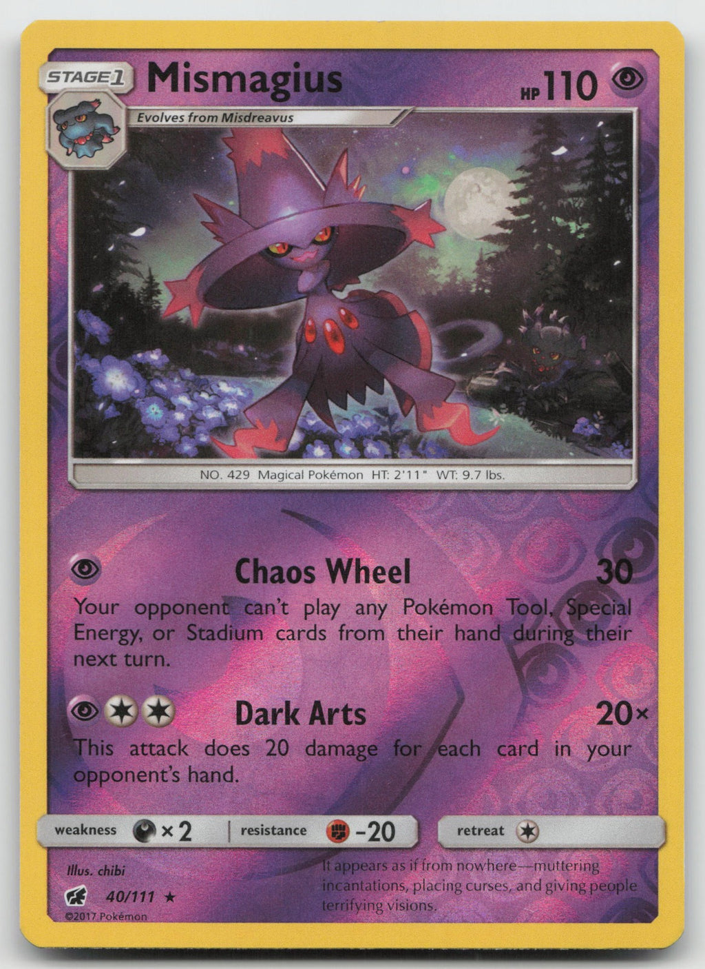 Mismagius Reverse Holo Rare SM - Crimson Invasion 40/111 NM