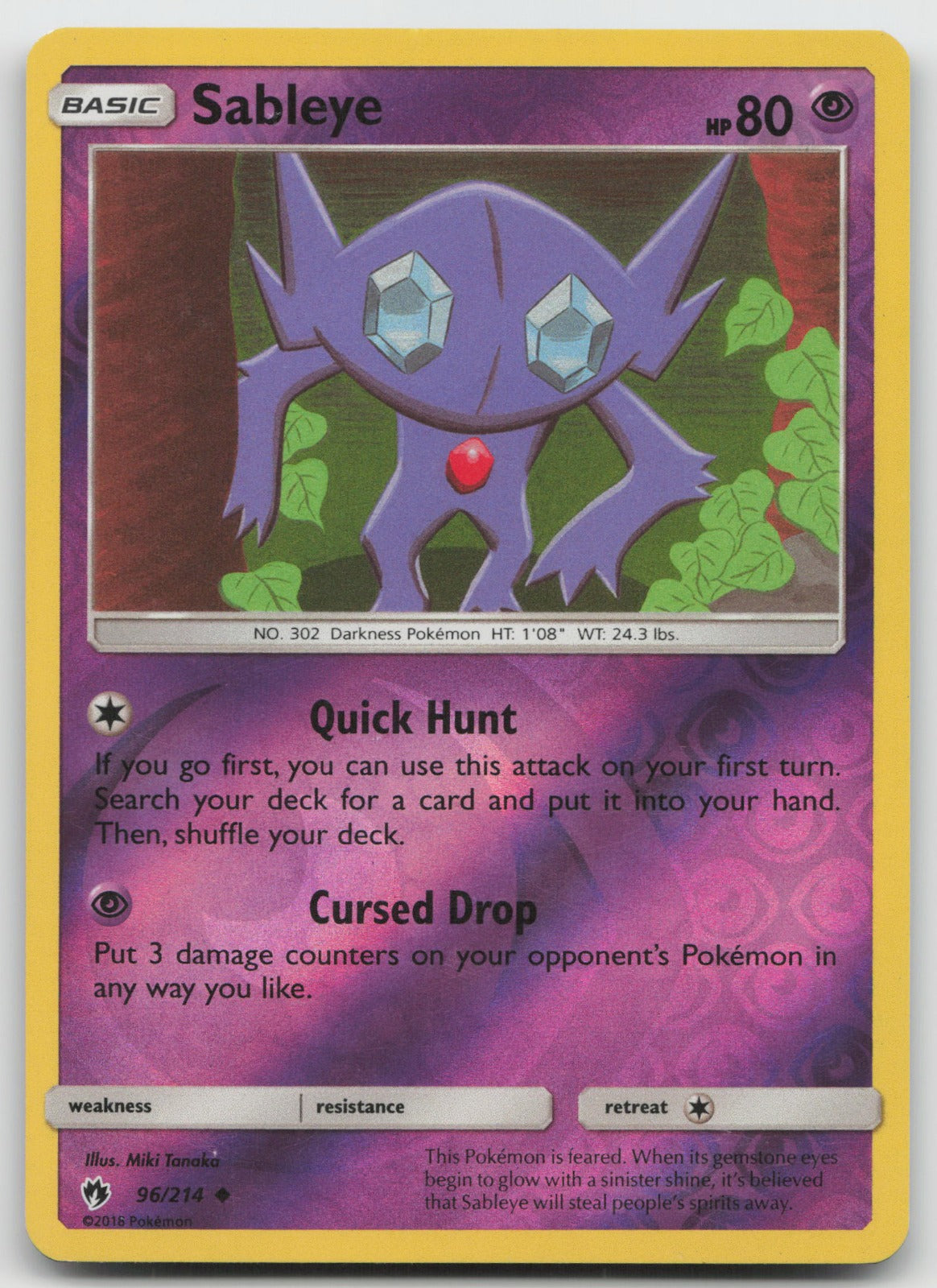 Sableye Reverse Holo Uncommon SM - Lost Thunder 96/214 LP