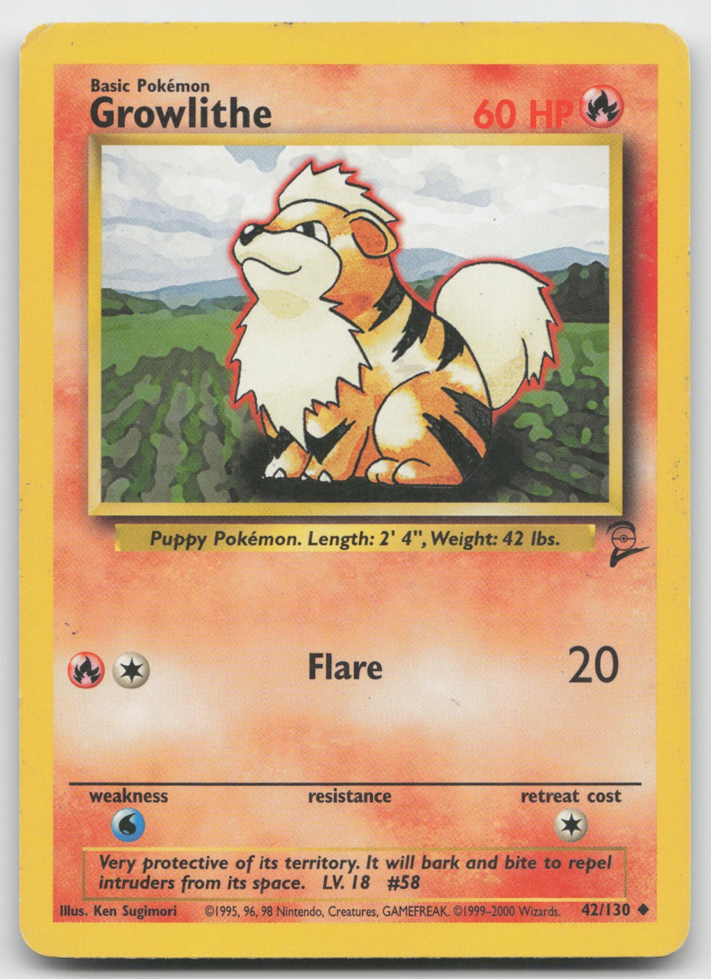 Growlithe Uncommon Base Set 2 42/130 HP