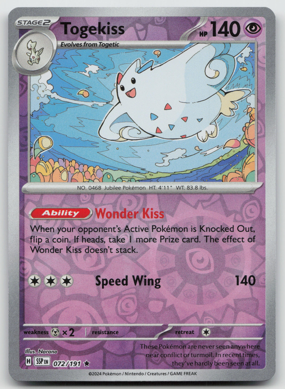 Togekiss Rare Reverse Holo SV08: Surging Sparks 072/191 NM